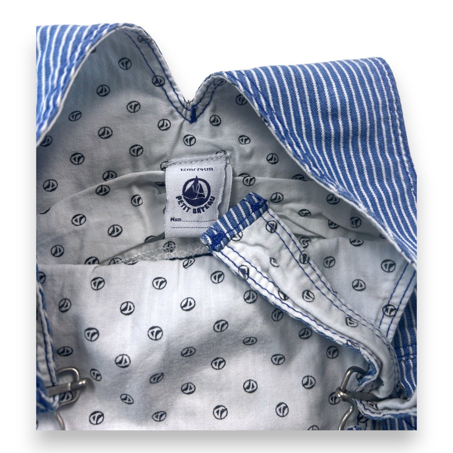 Blue baby overalls - 12 months PETIT BATEAU - Seconde Main Blue