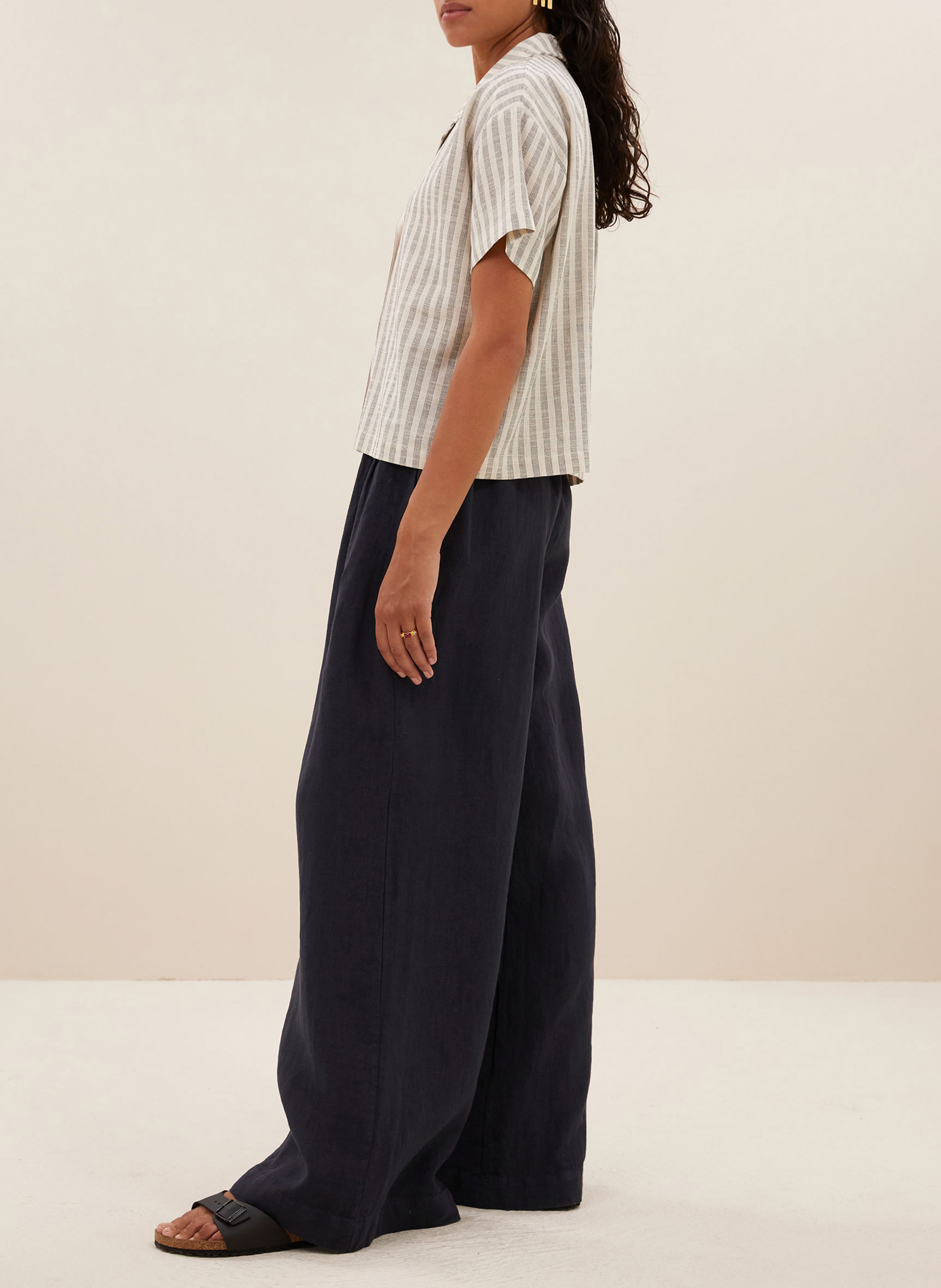 Recht, gestreept overhemd Beige