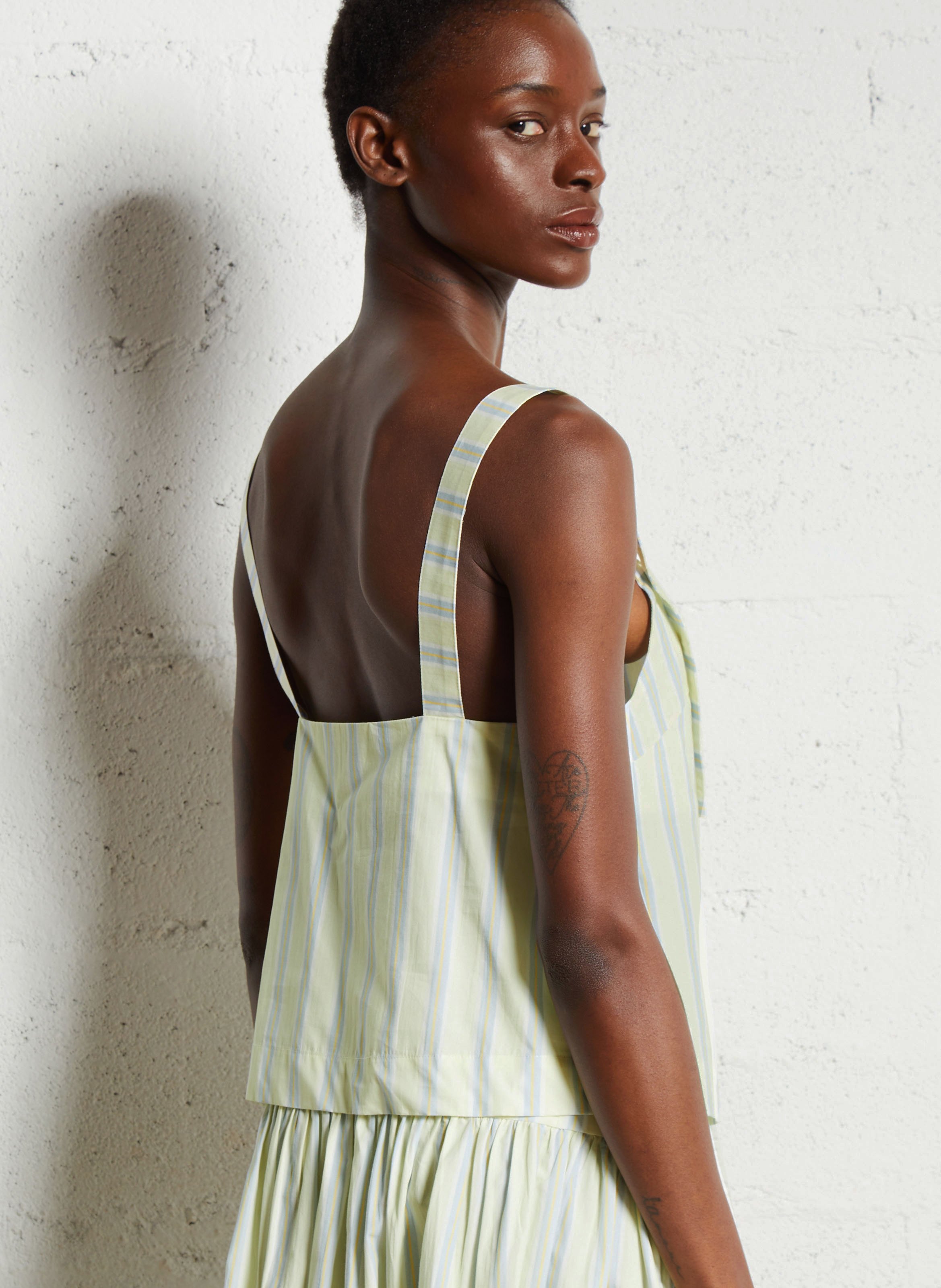 Striped top with buttoned straps THE TINY BIG SISTER Yellow