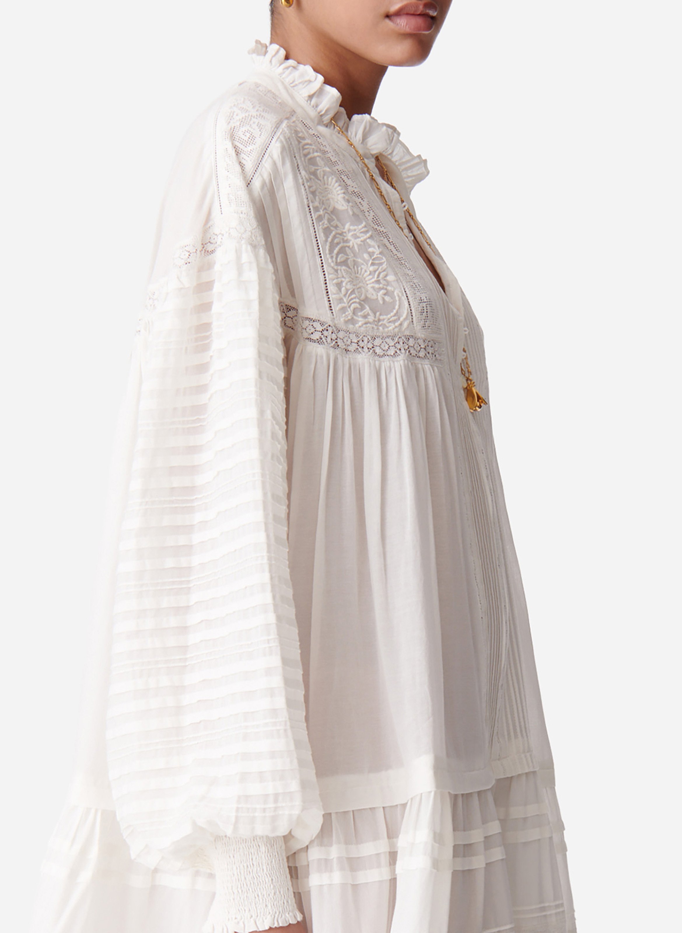 Short trapeze dress embroidered in blended cotton VANESSA BRUNO White