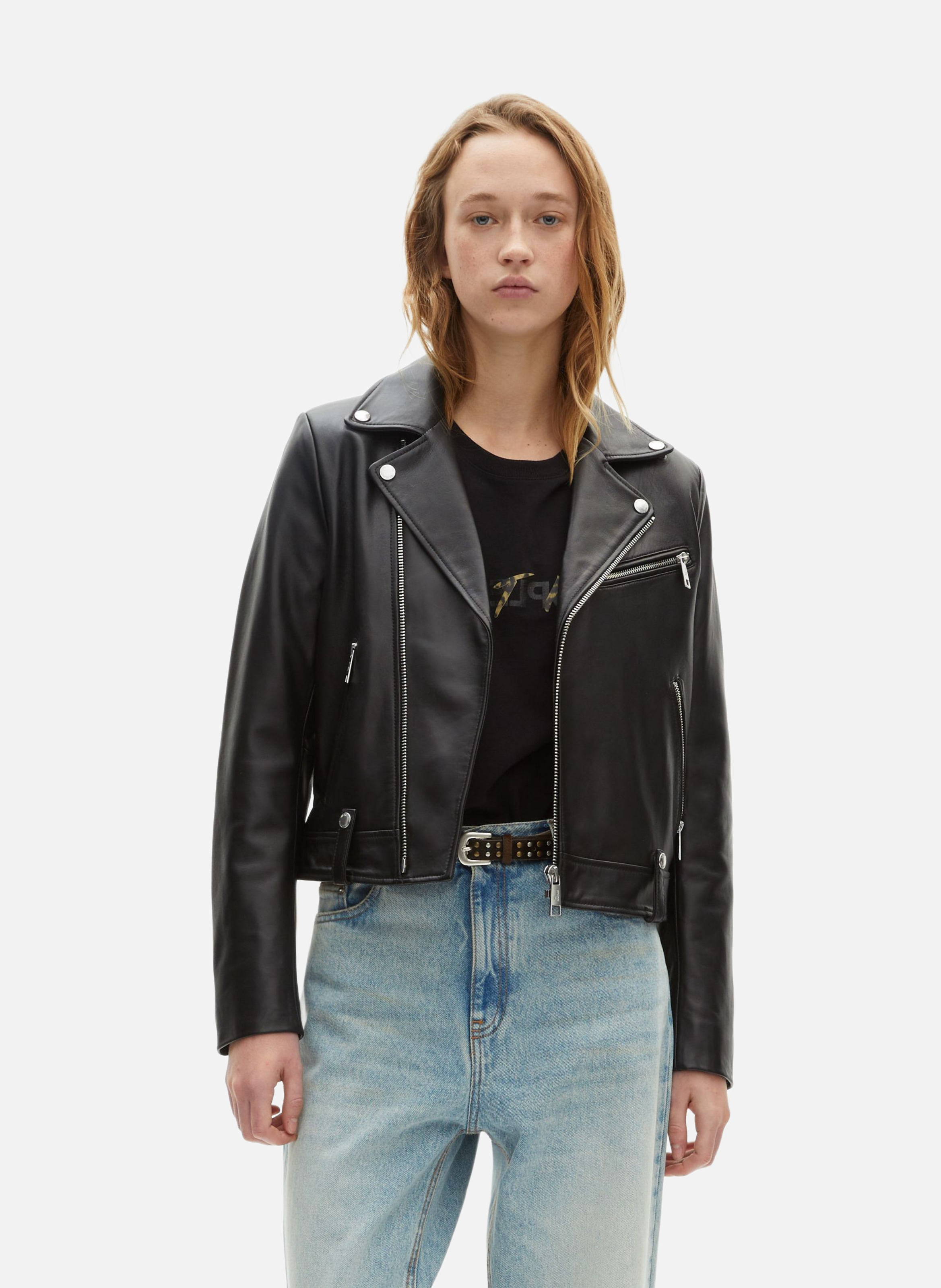 Leather biker jacket THE KOOPLES Black