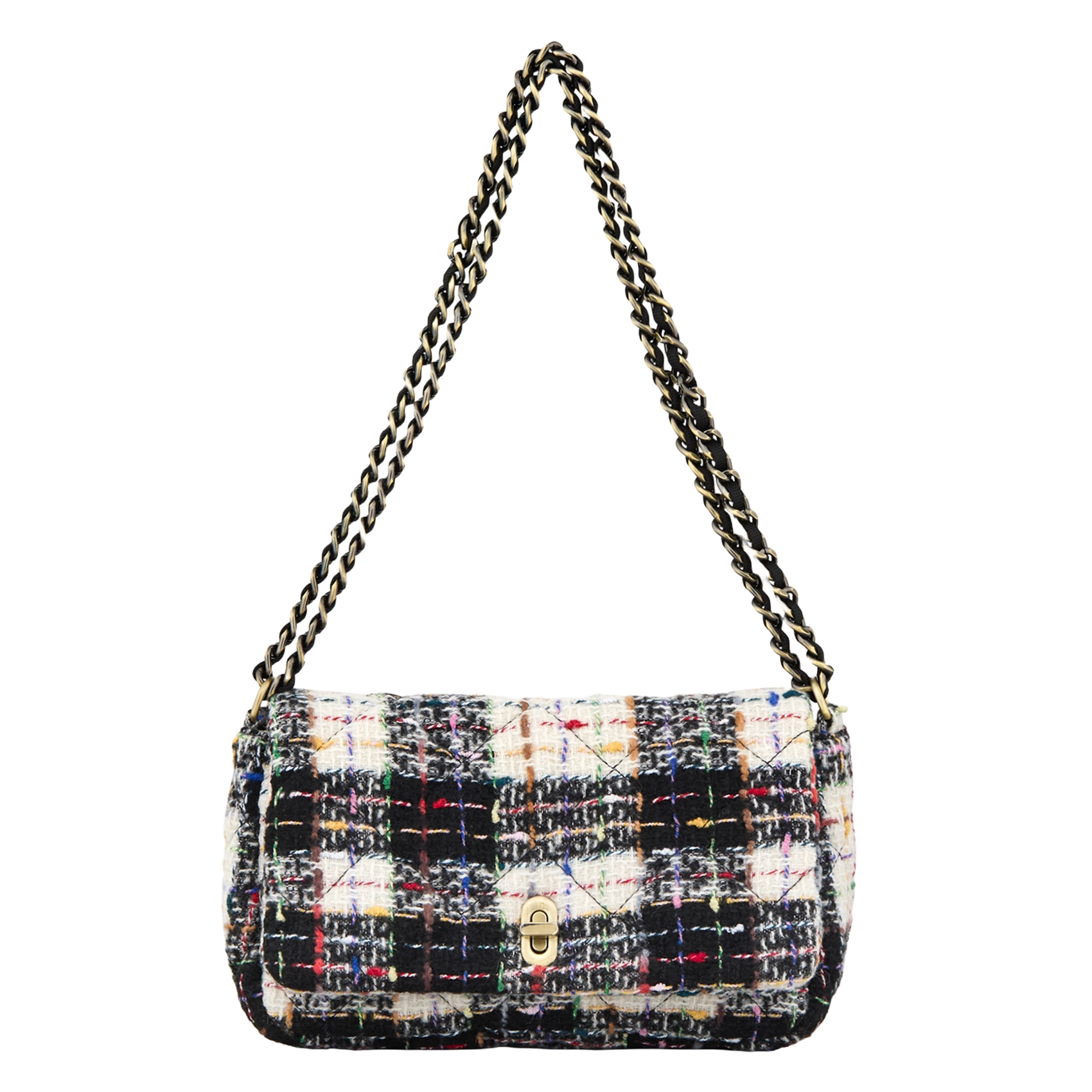 Karierte Umhängetasche aus Viskose-Mix BECKSONDERGAARD Schwarz