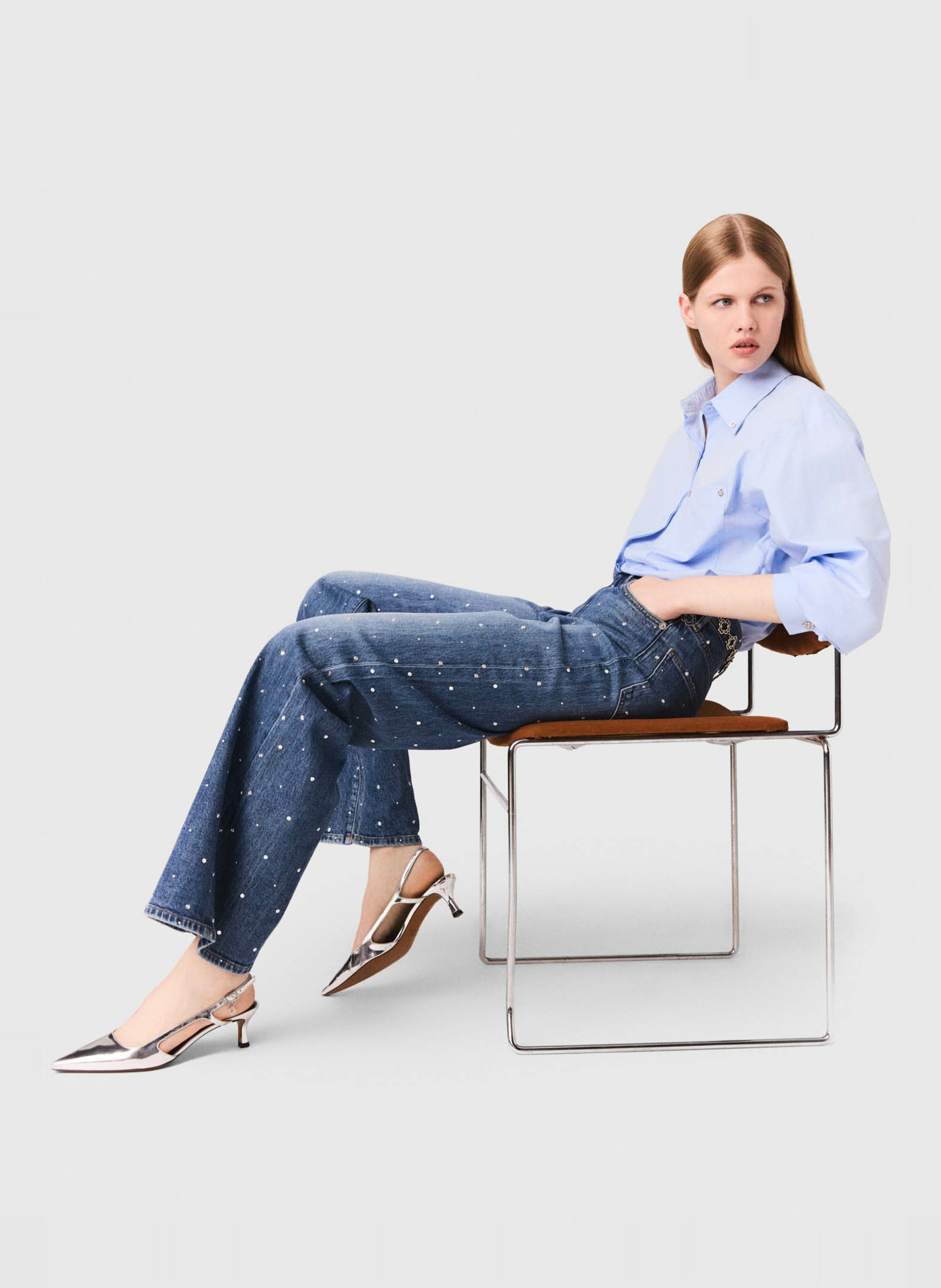 Jean large en coton mélangé MAJE Bleu