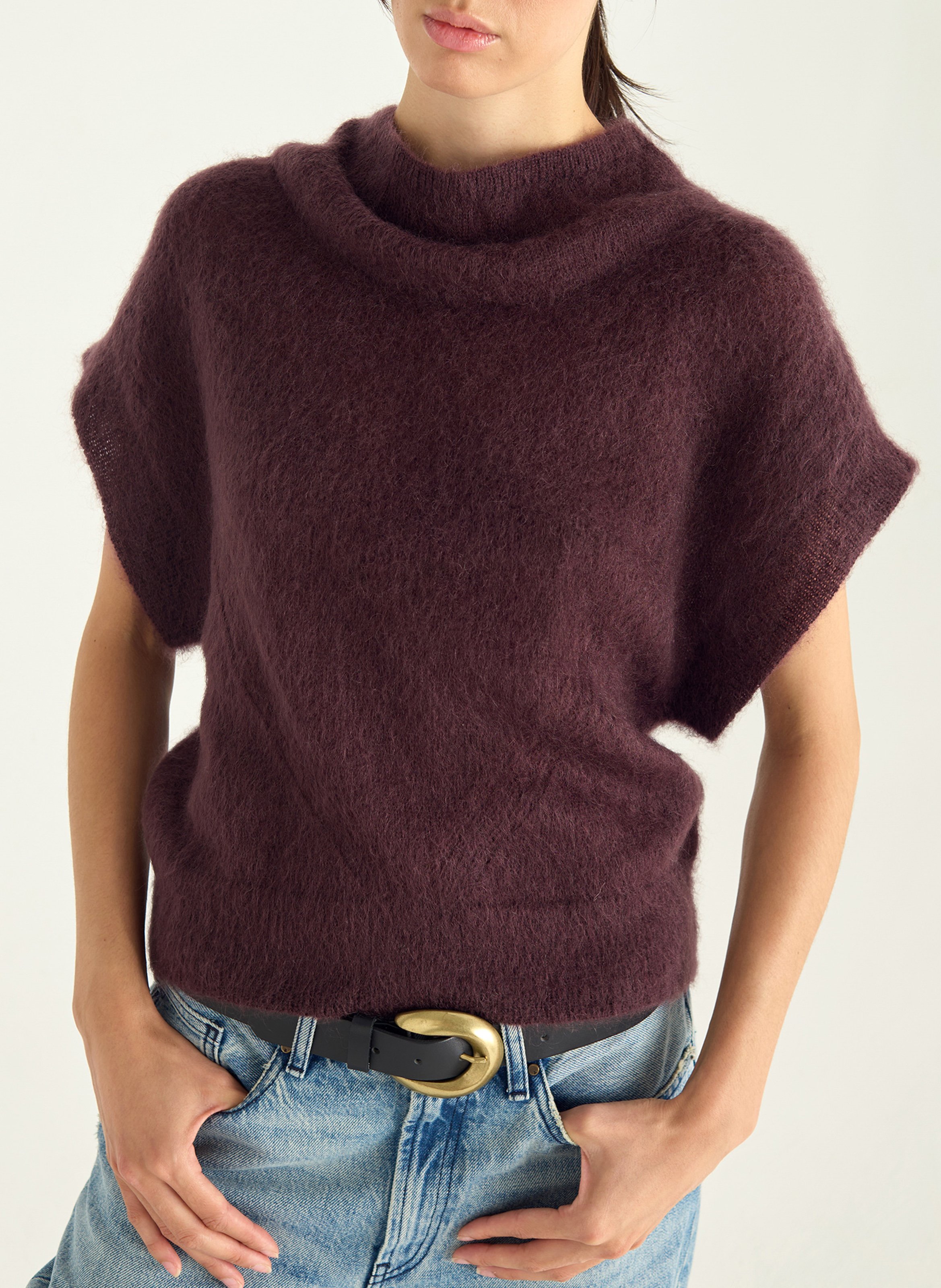 Pull ajusté col montant en laine mélangée COTELAC Violet