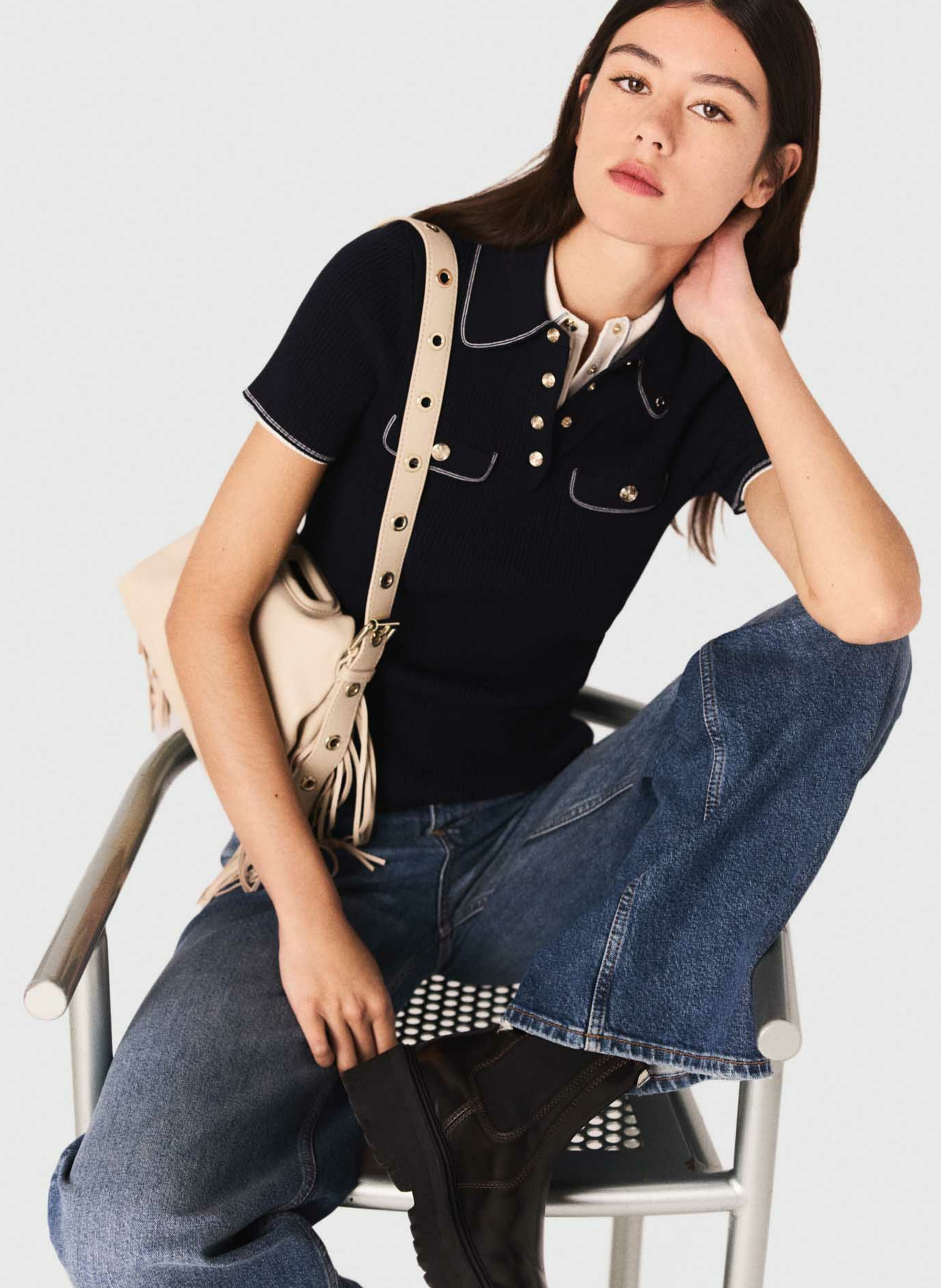 Pull col polo  MAJE Bleu