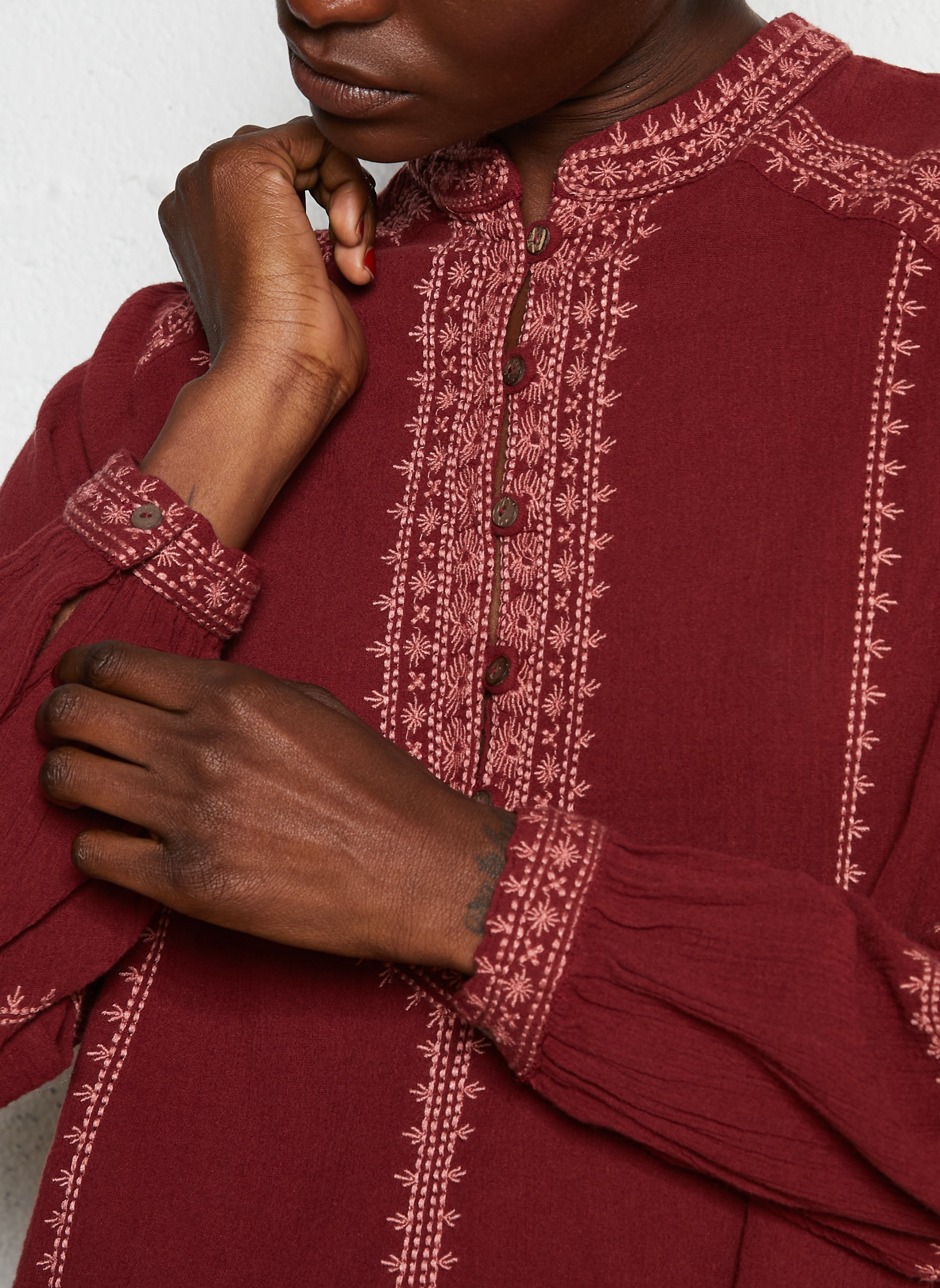 Round neck blouse with embroidered details MAISON HOTEL Red