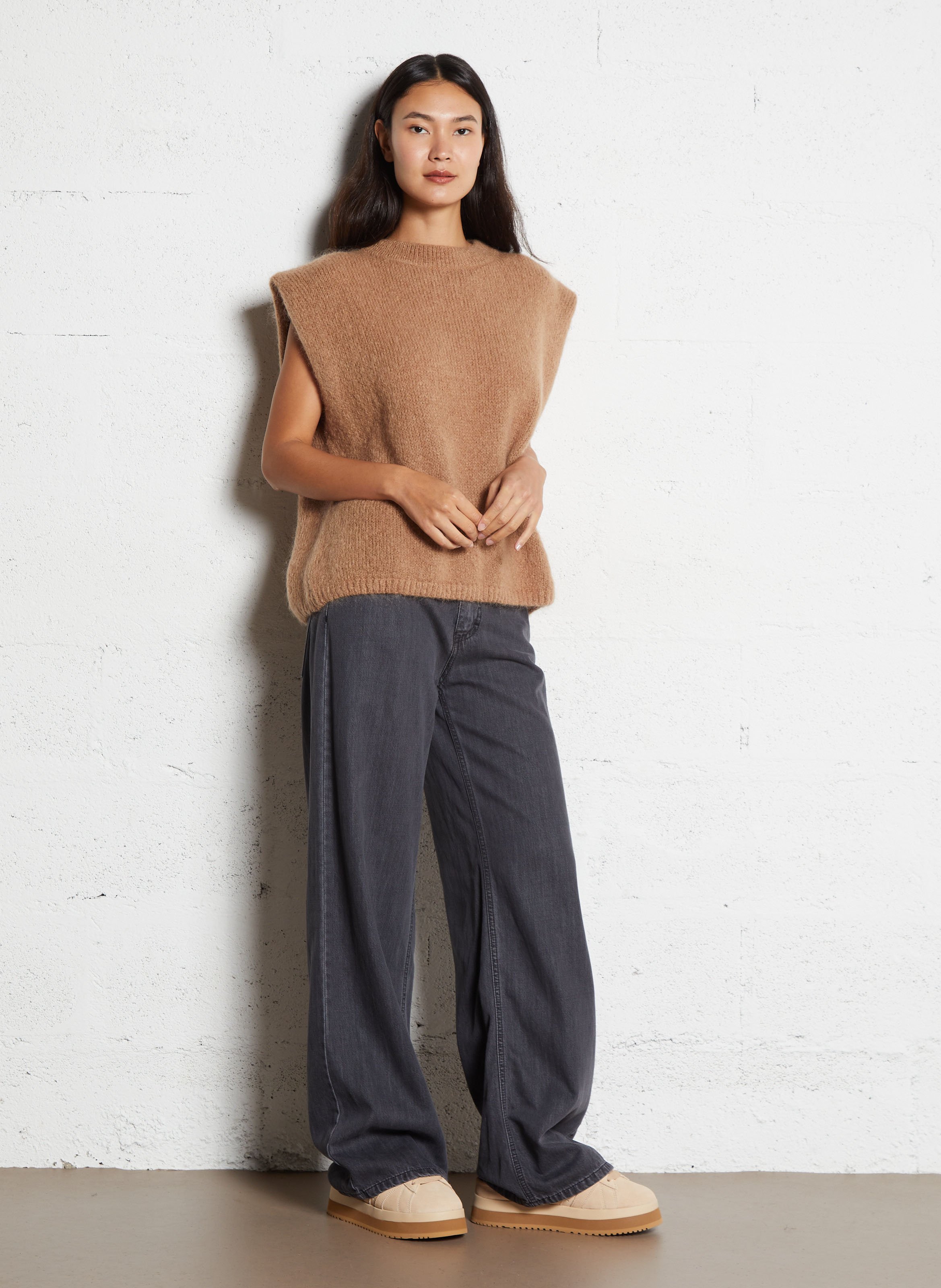 Pull col rond en laine mélangée PLEASE Marron