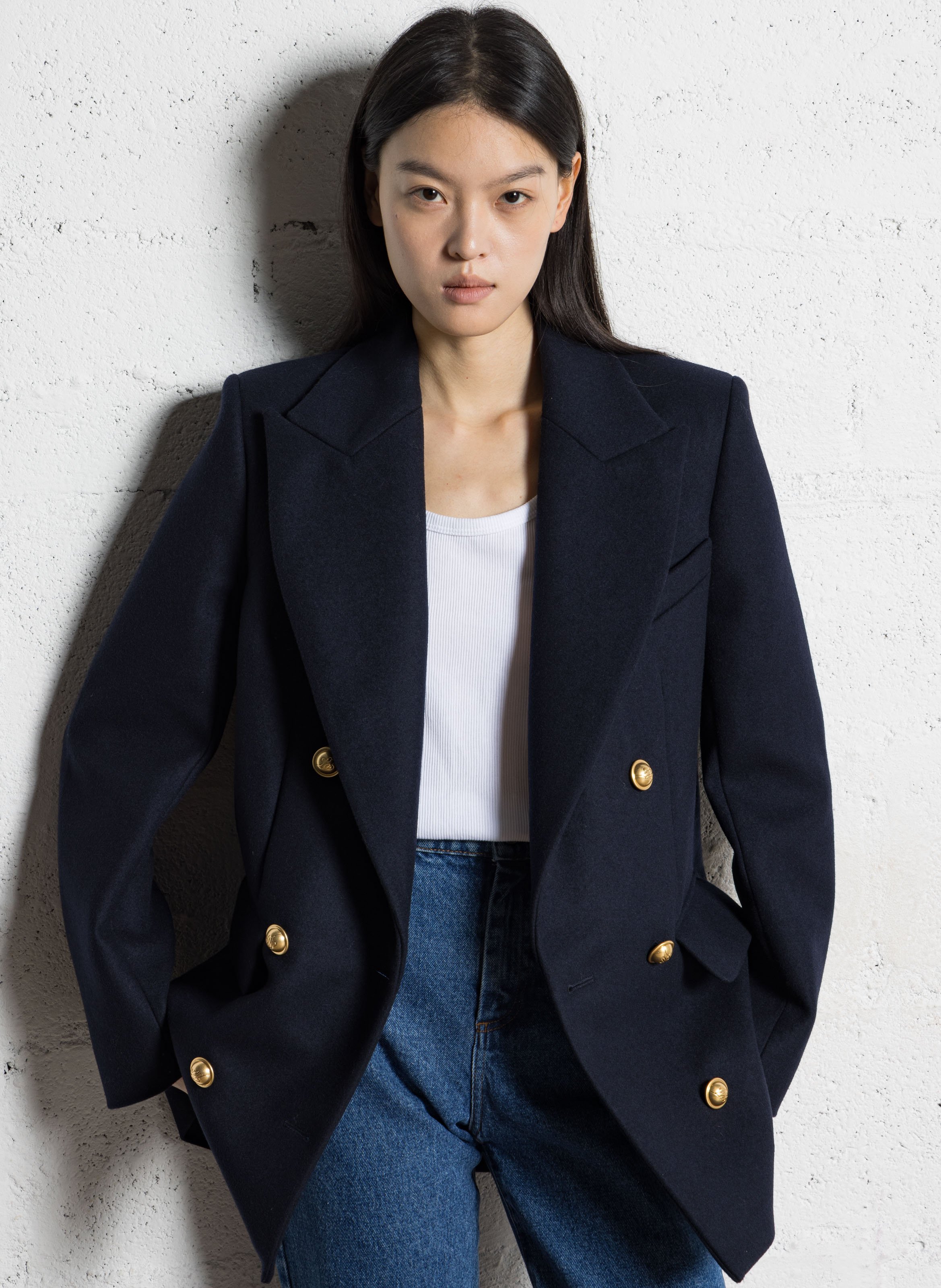 Gerade geschnittener Mantel aus Wollmix mit klassischem Kragen LAURENCE BRAS Blau