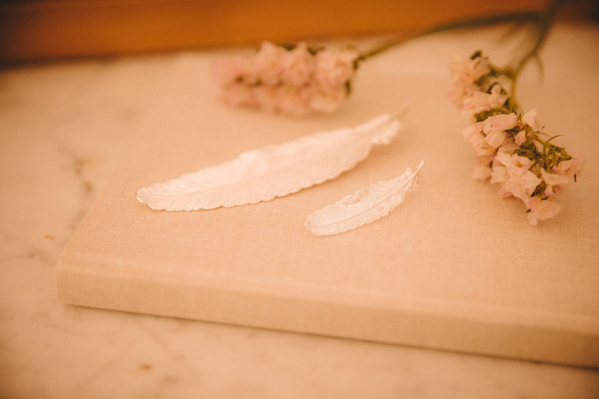 Single stud earring with gold-plated feather Silver