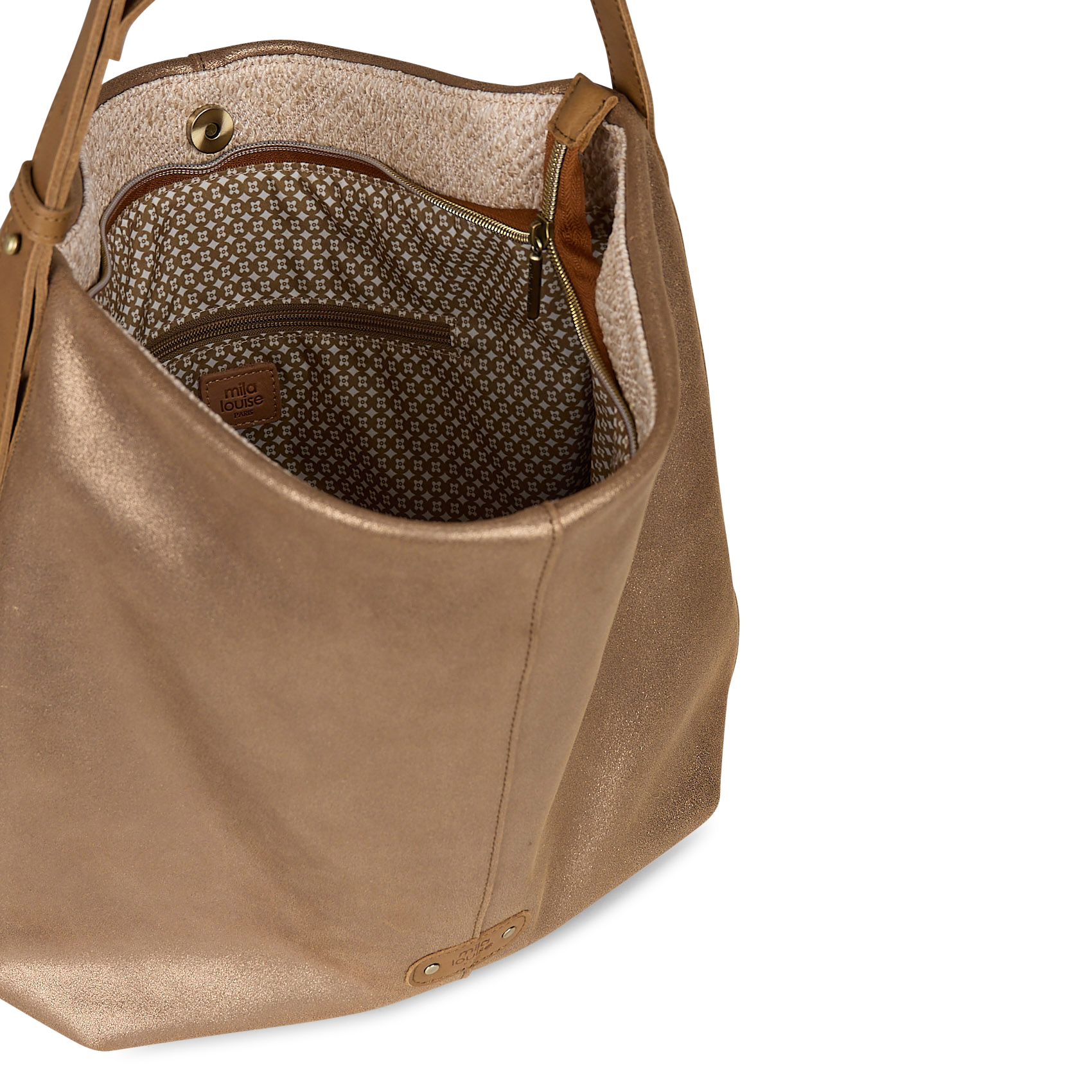 Sequined leather shoulder bag MILA LOUISE Brown