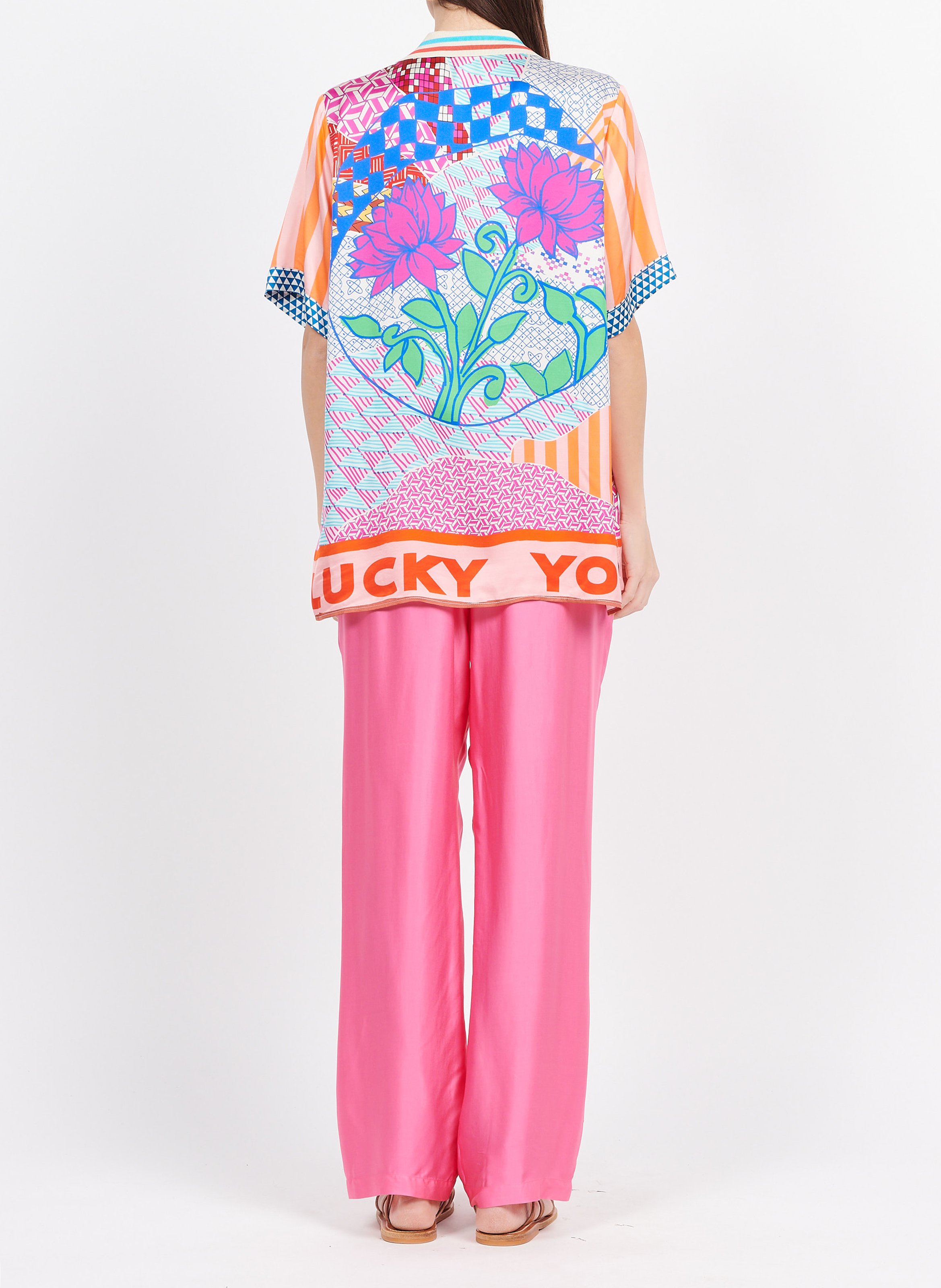 Plain fluid tie pants Pink