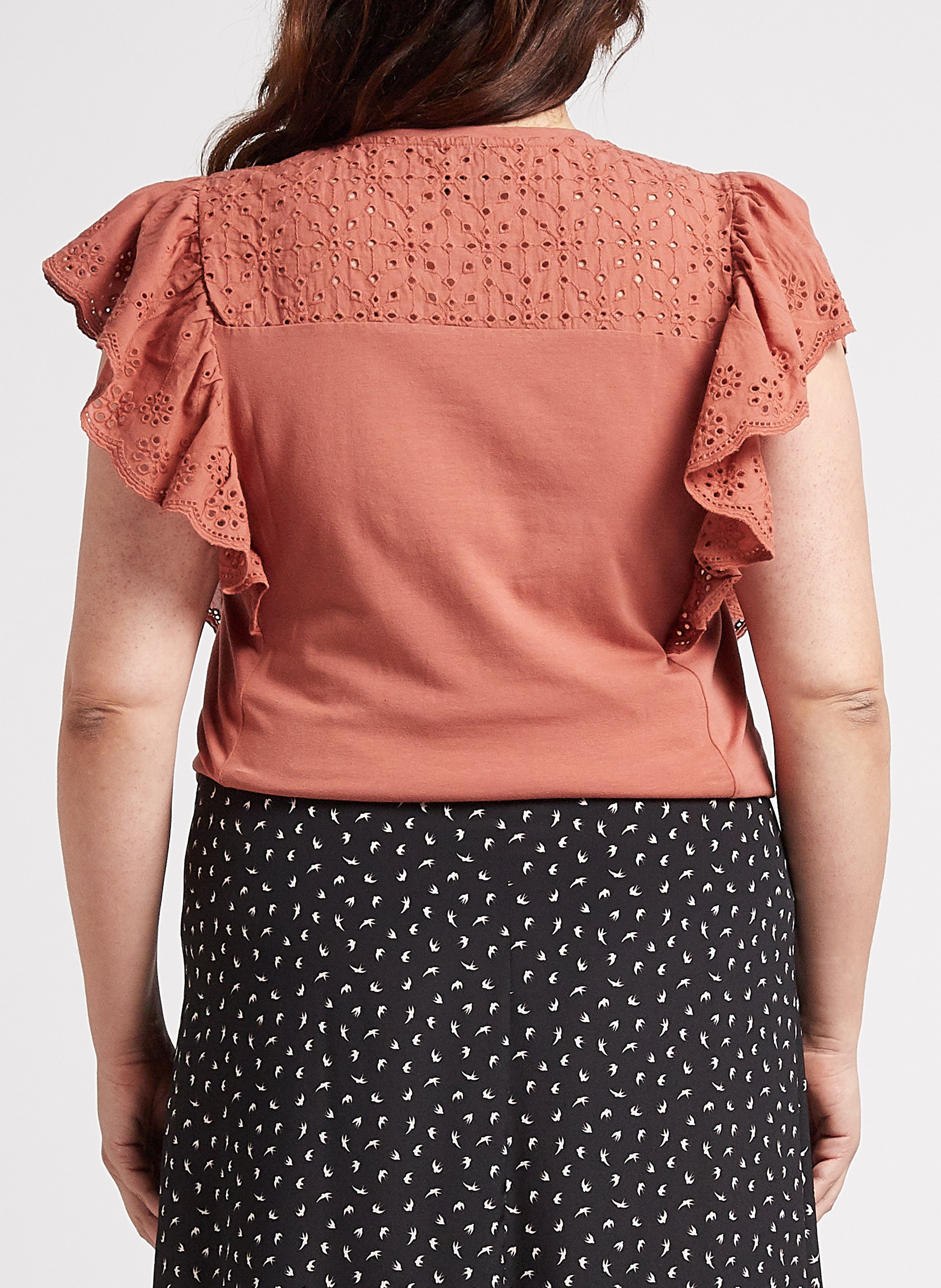 Recht T-shirt van katoenmix met ronde hals PERSONA by Marina Rinaldi Bruin