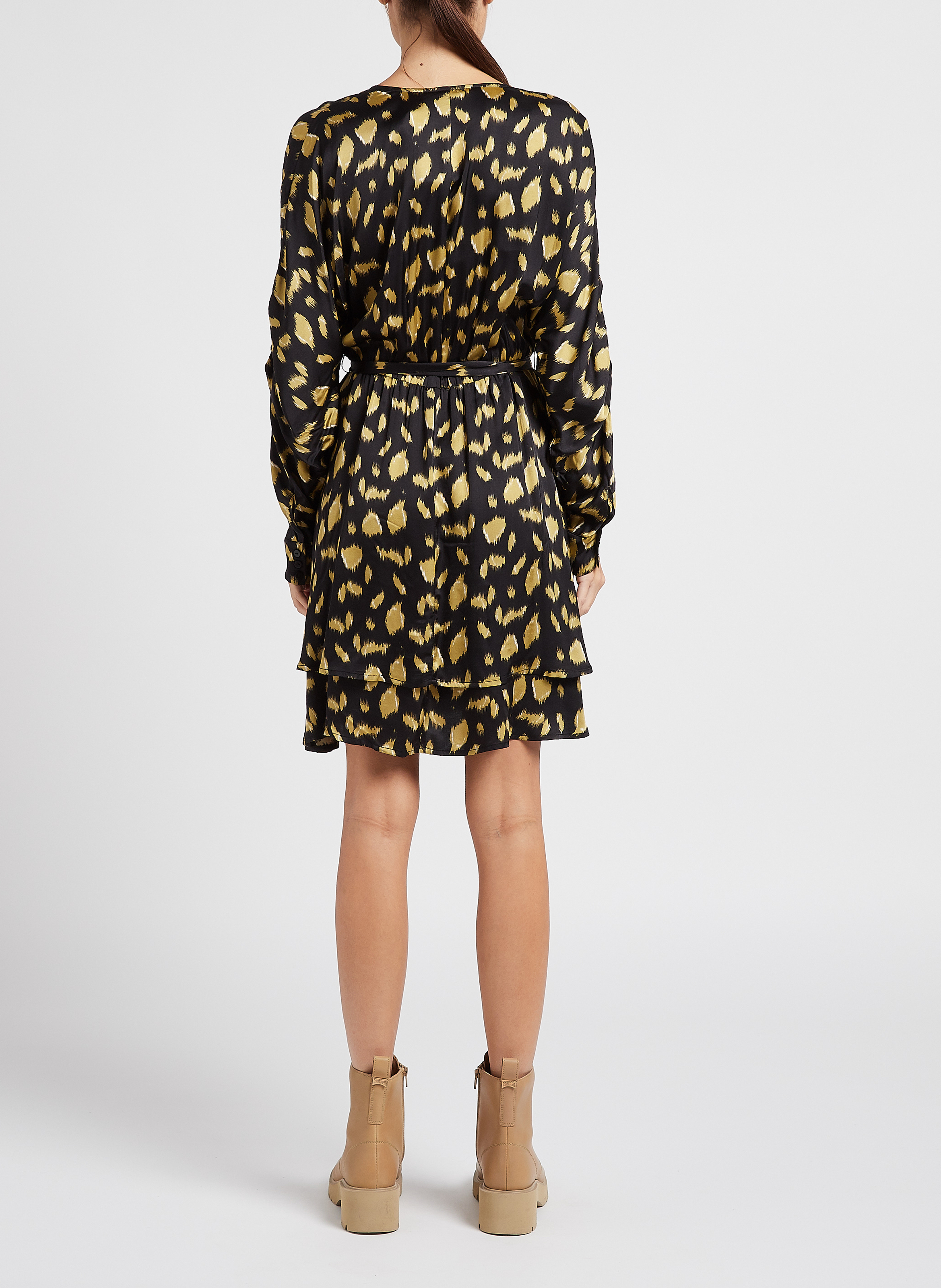 Robe midi col V imprimée VILA Noir