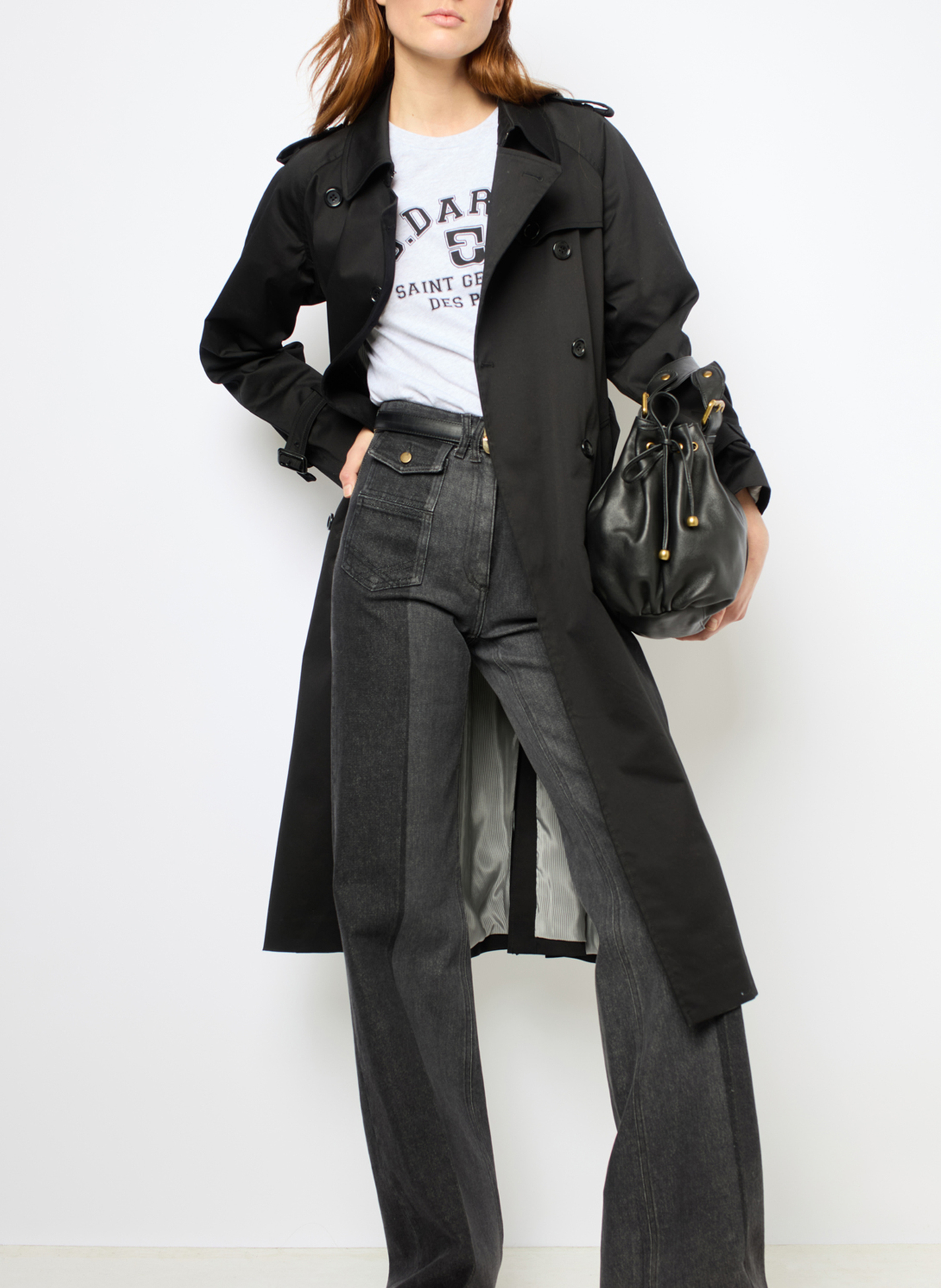 Straight lapel collar trench coat in blended cotton GERARD DAREL Black