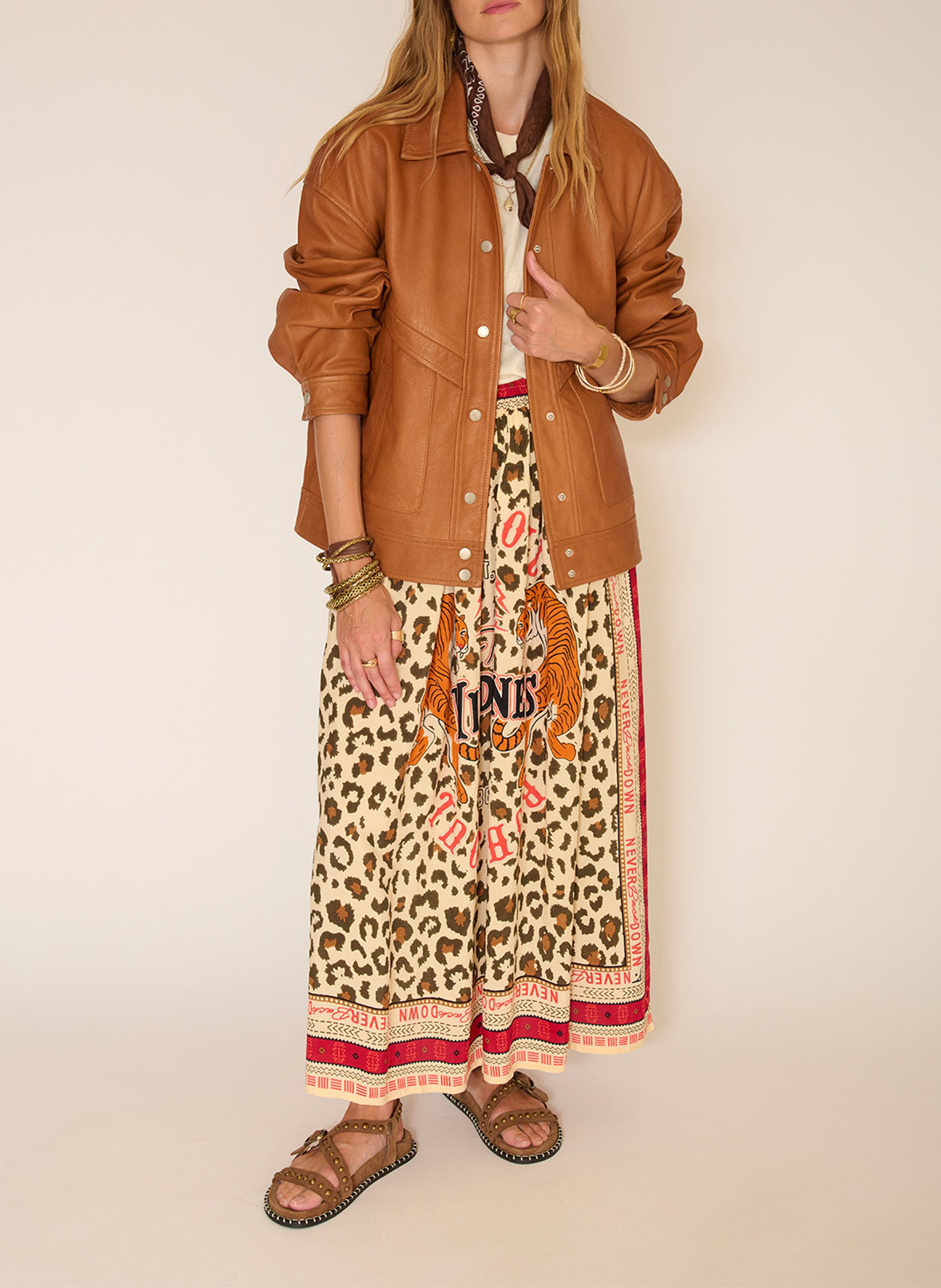 Kurzer Rock mit Print MKT Beige