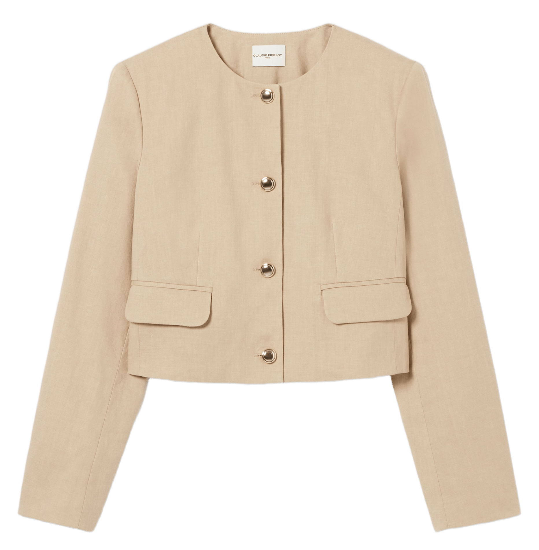 Korte rechte jas van gemengd linnen CLAUDIE PIERLOT Beige