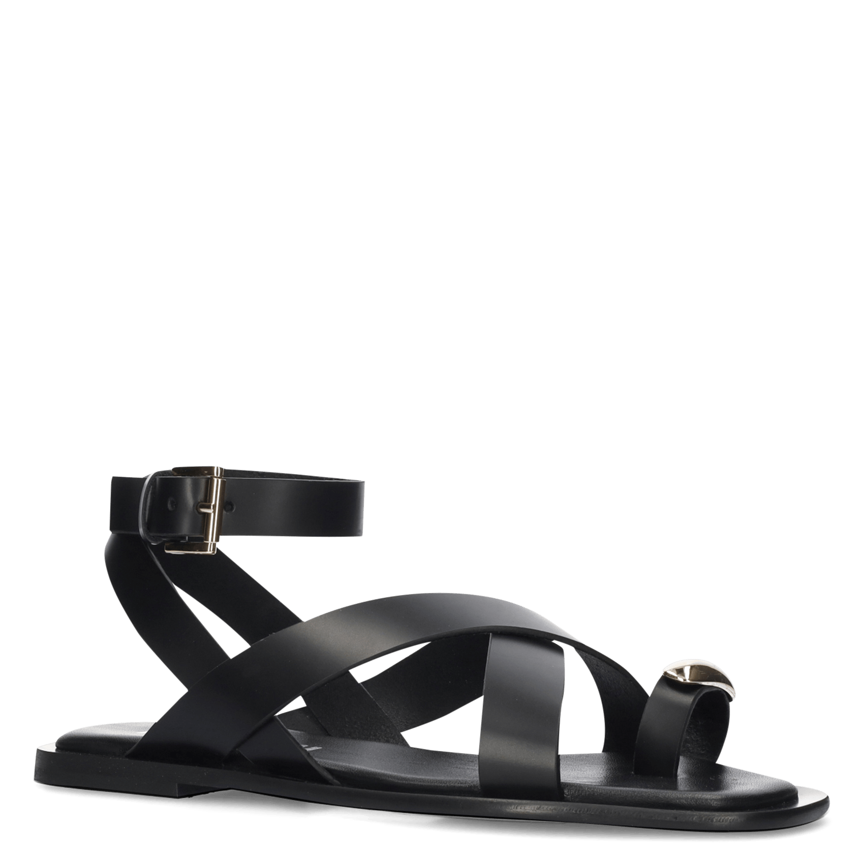 Sandales plates à lanières en cuir BIBI LOU Noir