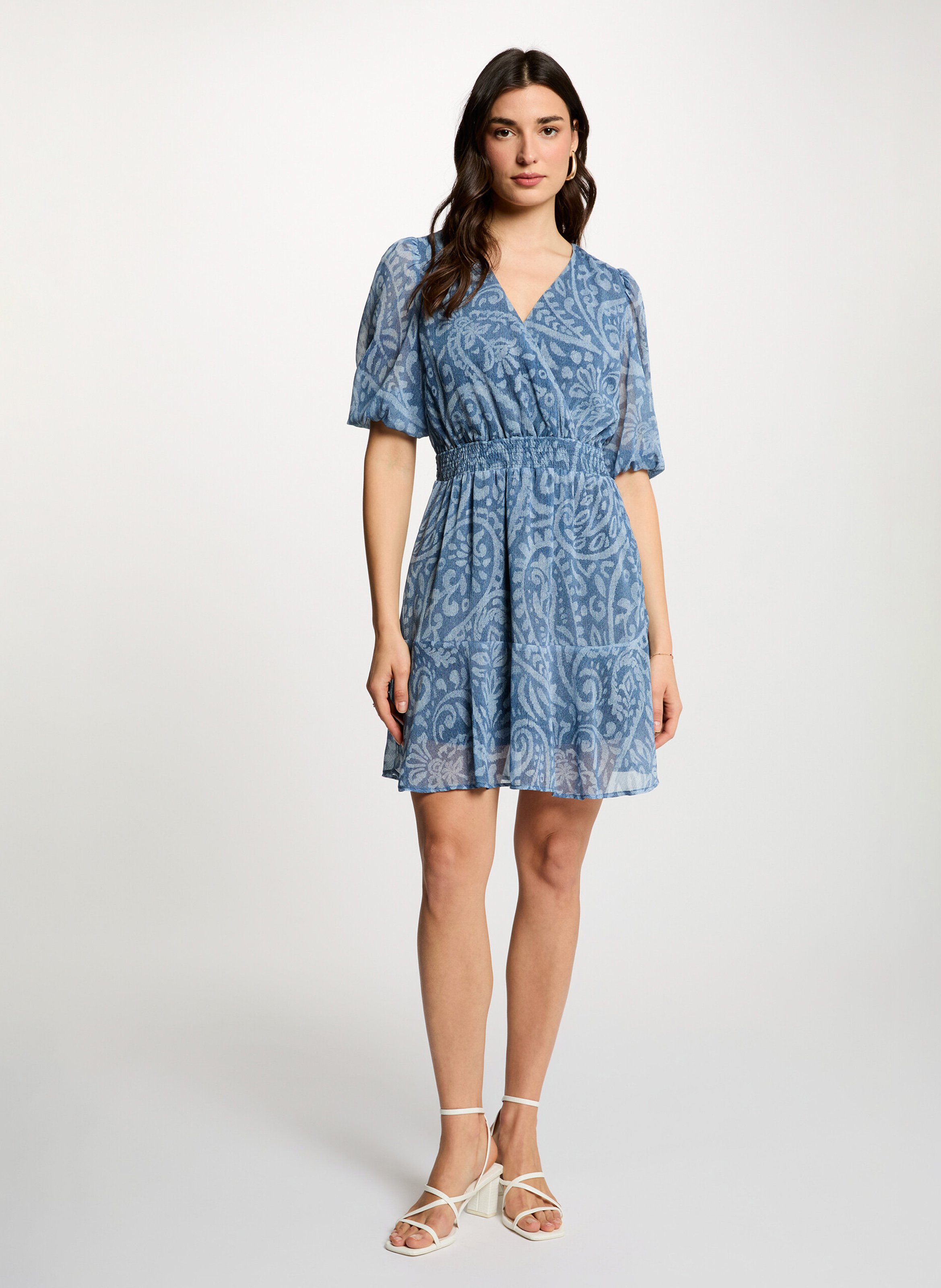 Robe courte imprimée col v  MORGAN Multicolore