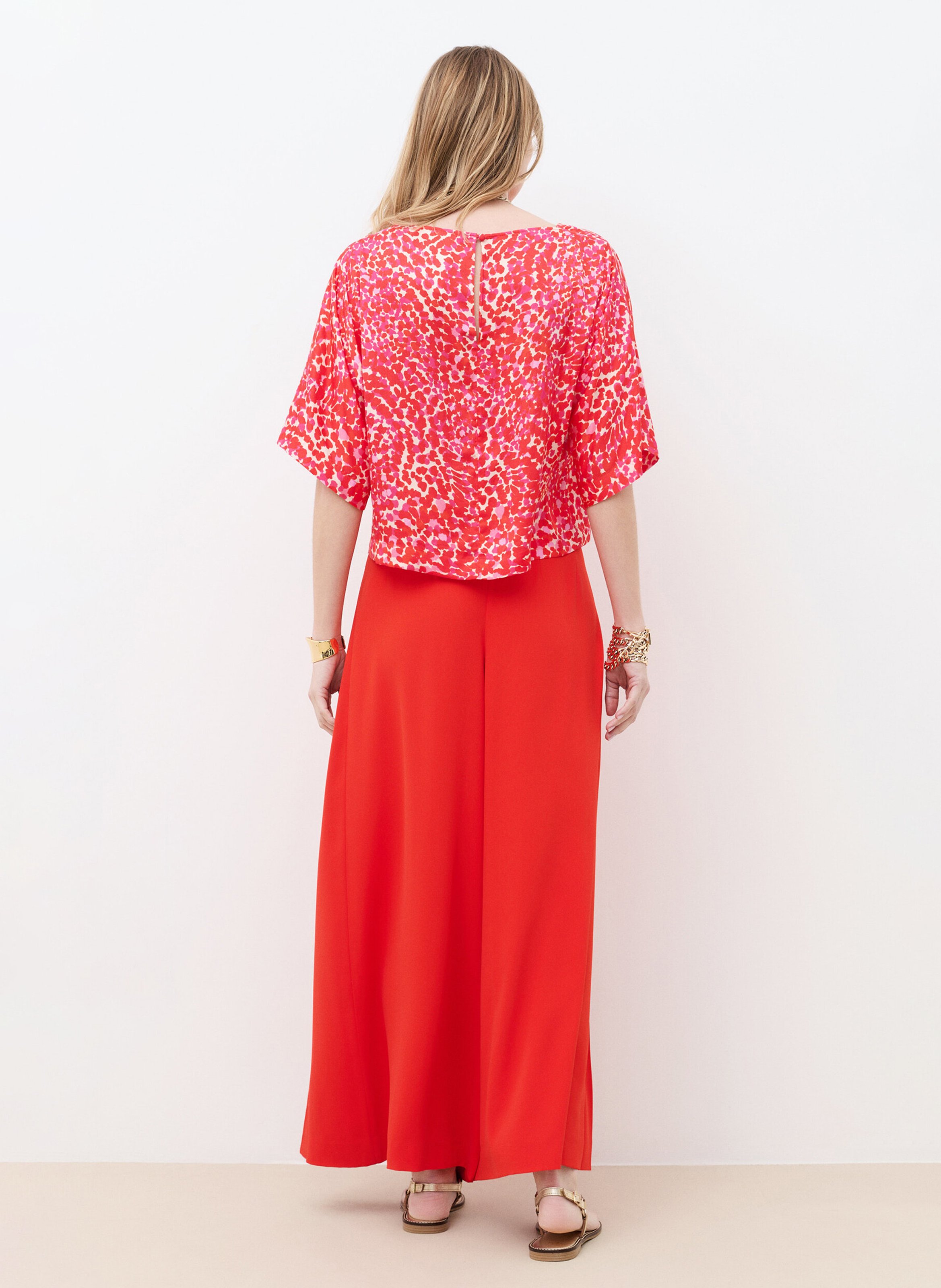 Top droit col bateau imprimé CAROLL Rose