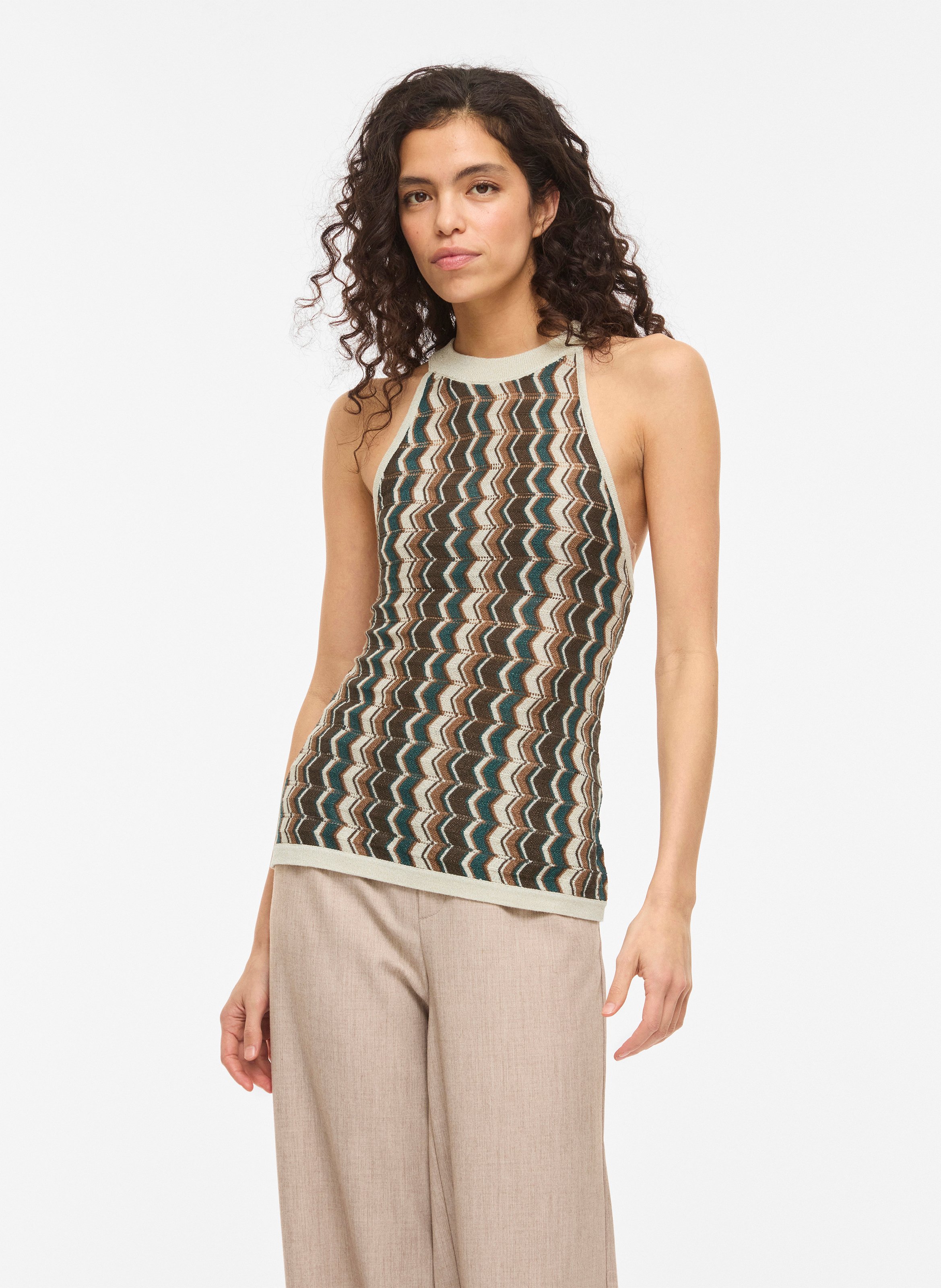 Top derecho de punto estampado VILA Gris