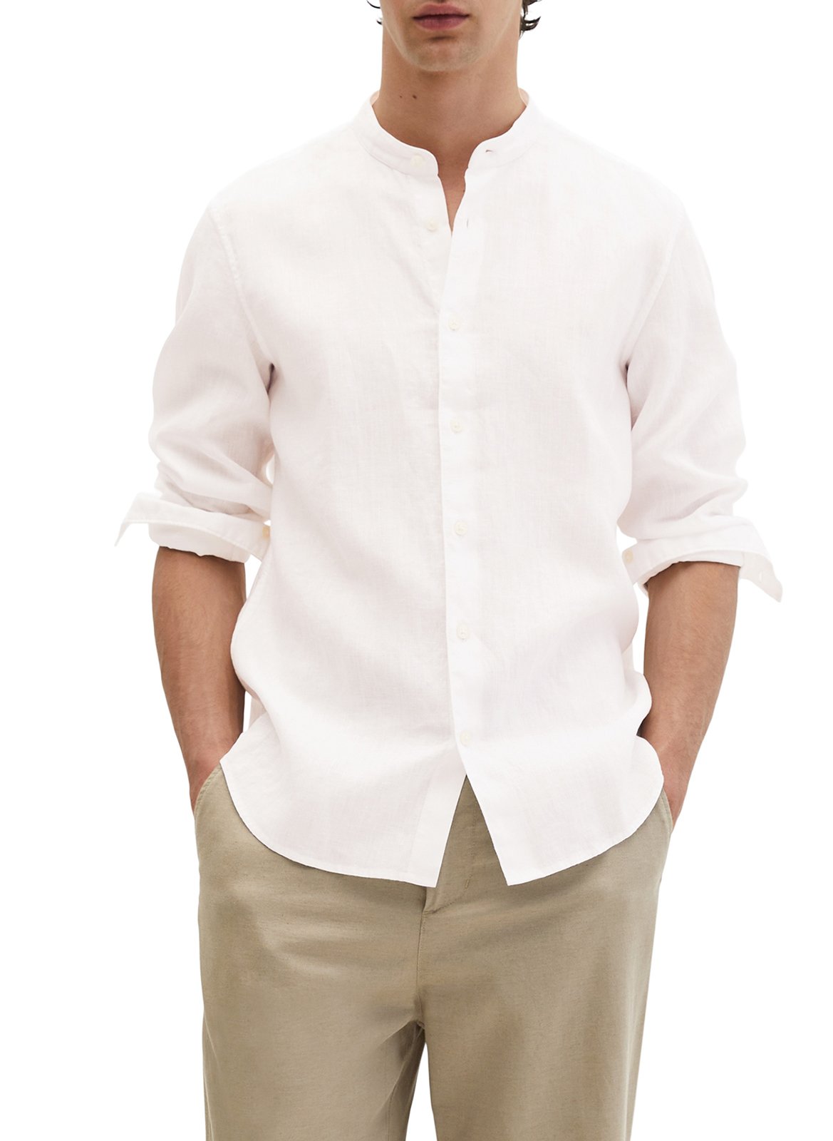 Gerade geschnittenes Leinenhemd mit Mao-Kragen MARC O'POLO Weiss