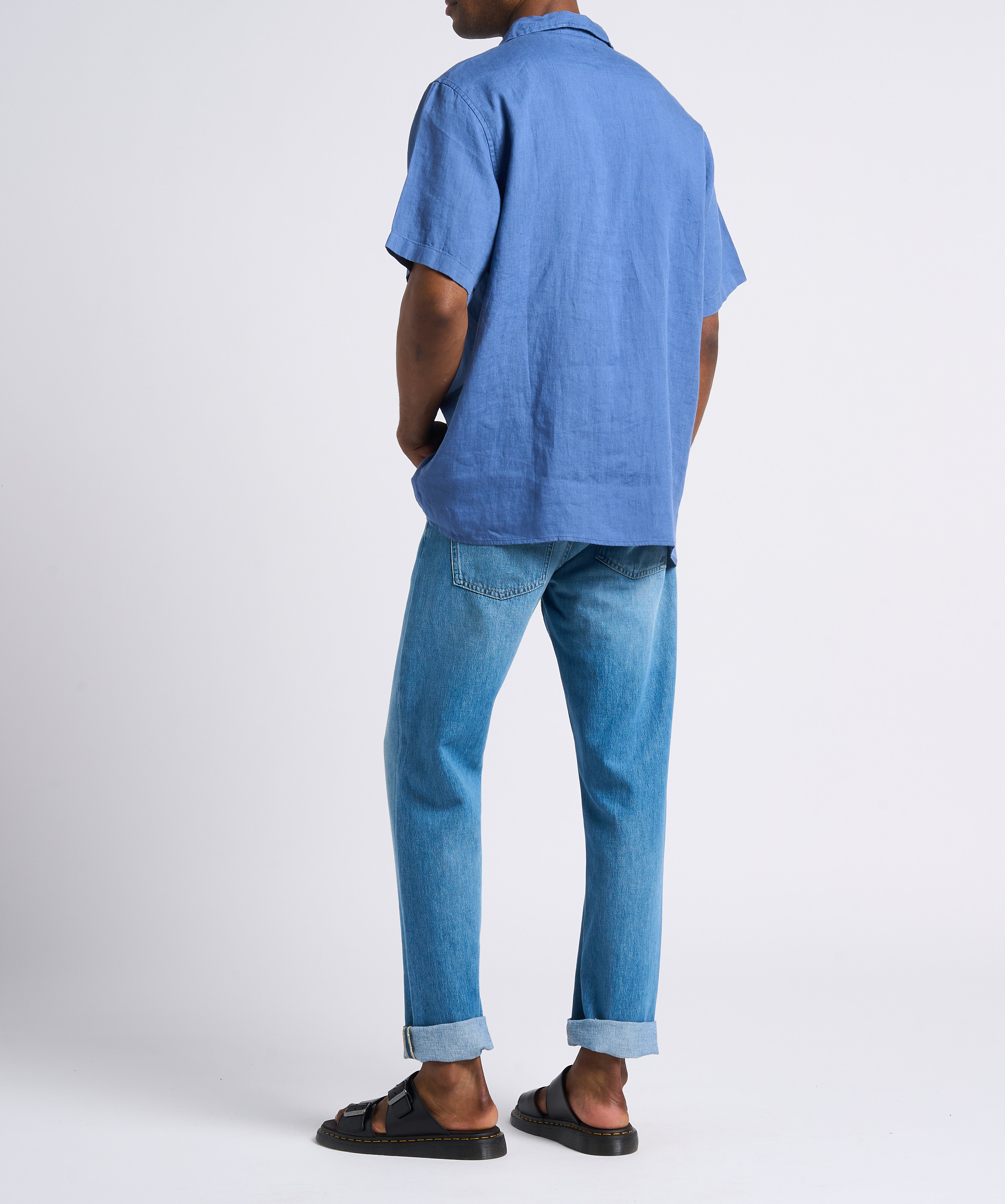 Recht overhemd van biologisch linnen met klassieke kraag KNOWLEDGE COTTON APPAREL Blauw