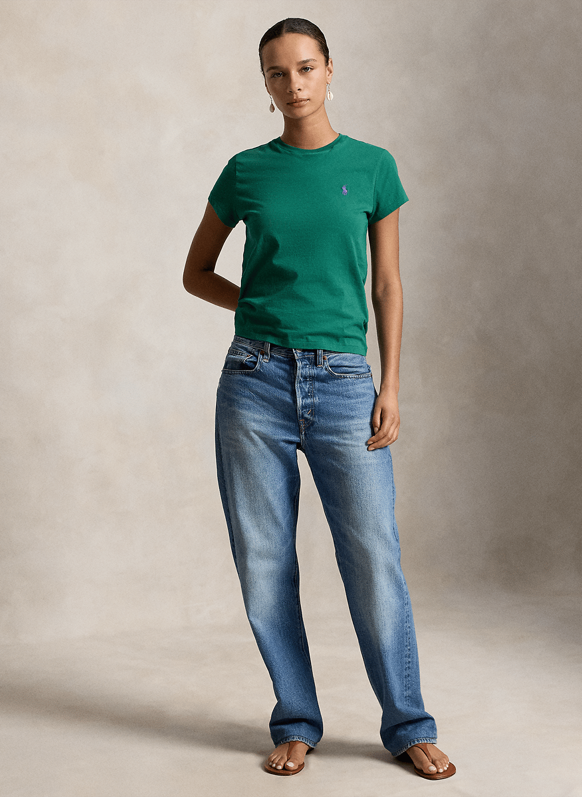 Short-sleeved plain t-shirt with logo POLO RALPH LAUREN Green