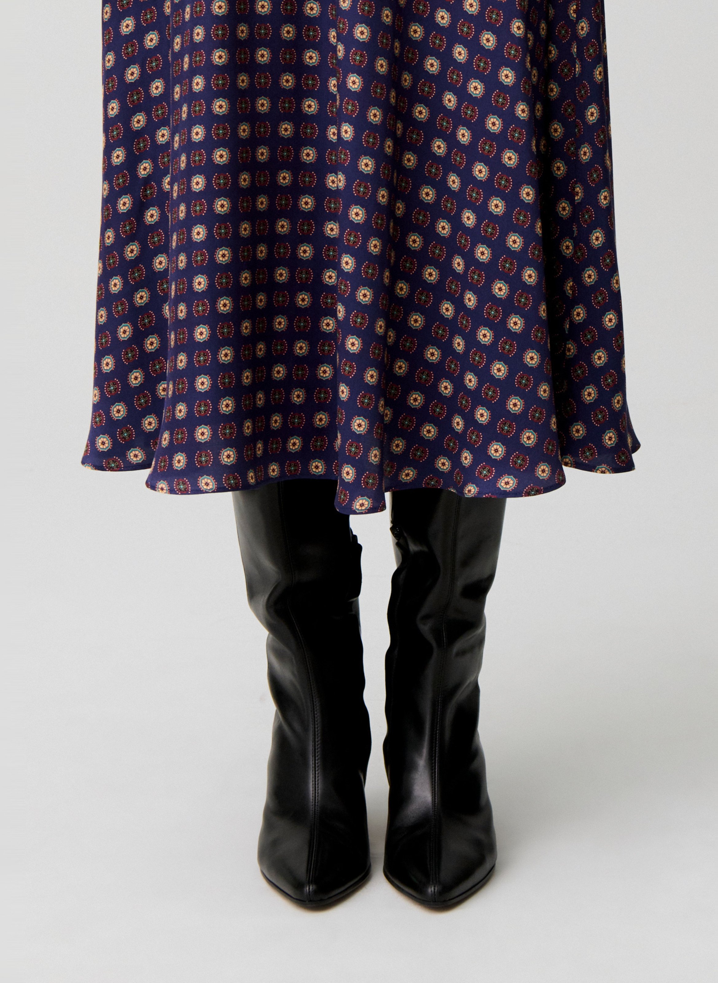 Jupe midi fluide imprimée à volants CLAUDIE PIERLOT Bleu