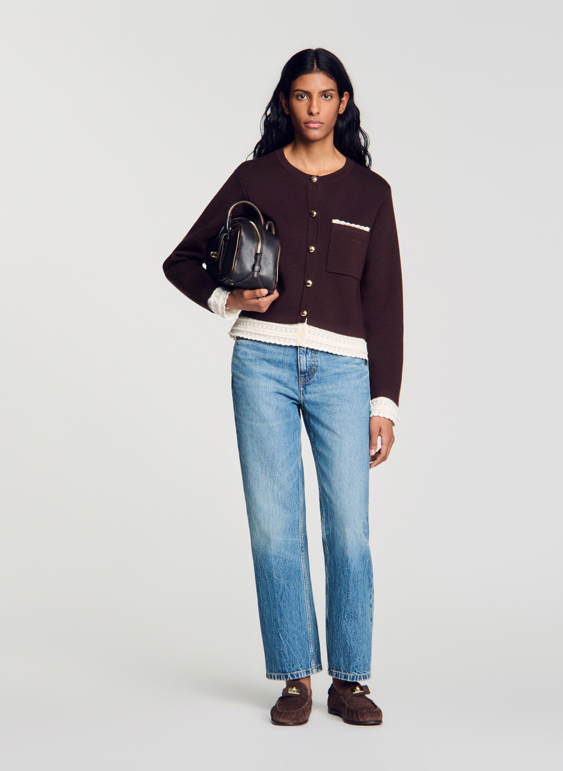 Round neck vest with embroidery SANDRO Brown