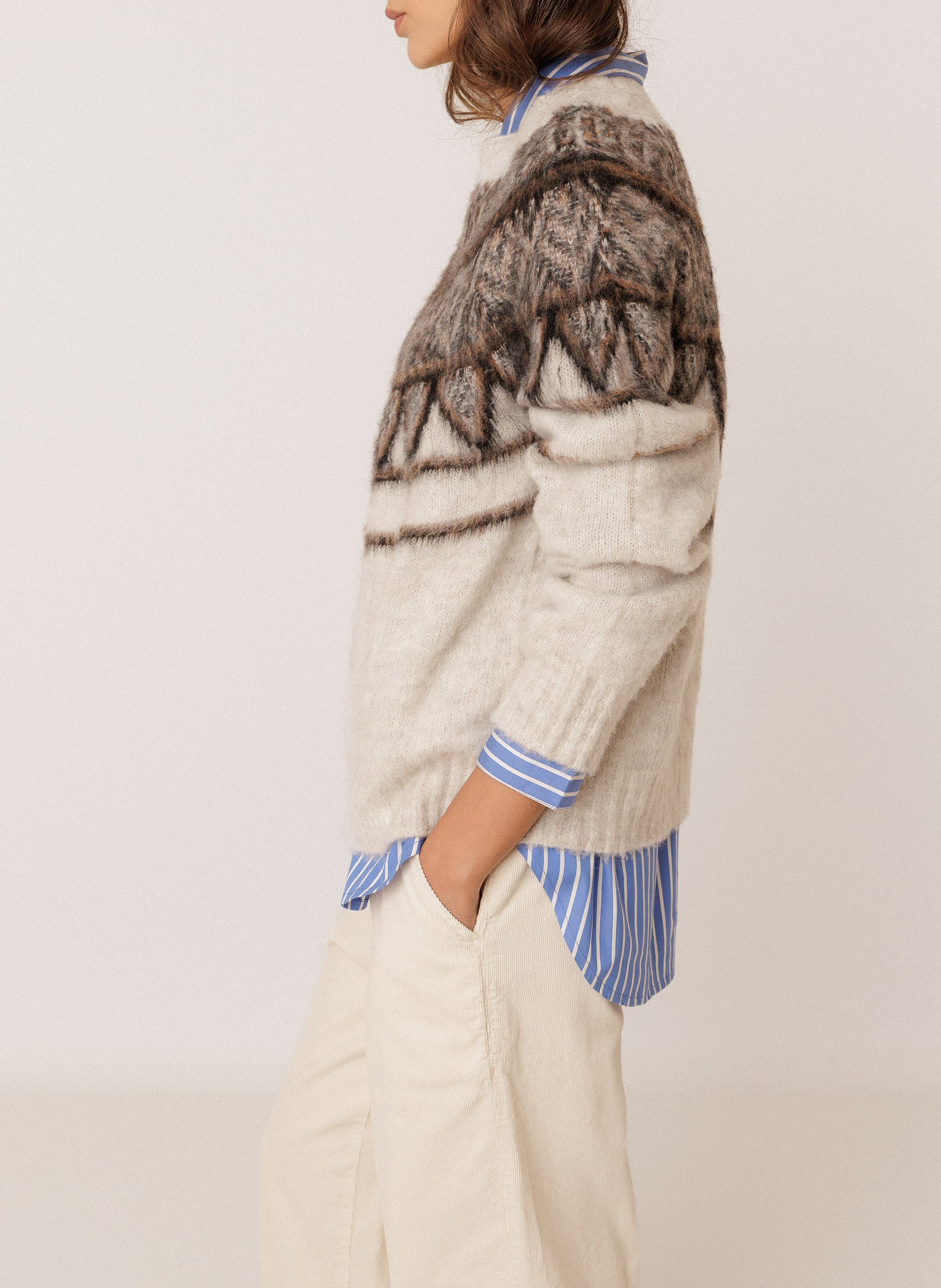 Pull droit col rond INDI & COLD Beige