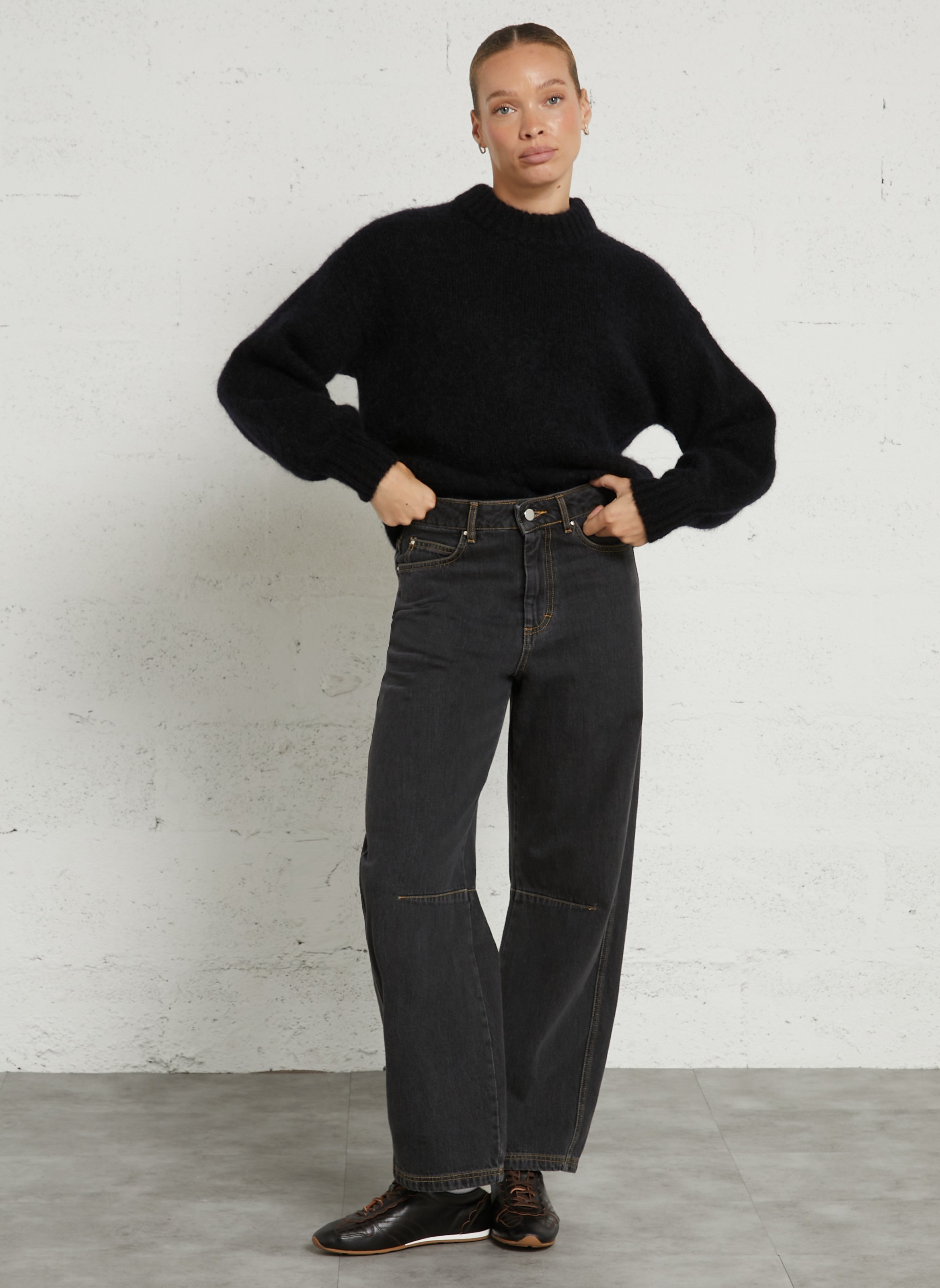 Oversized sweater with puffy sleeves in blended mohair DES PETITS HAUTS Blue