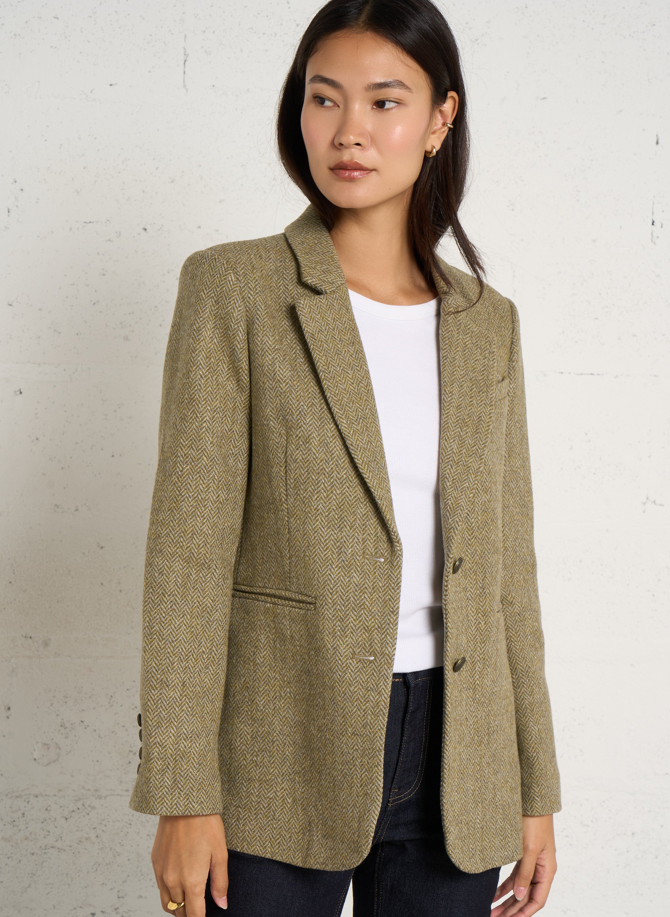 Veste blazer slim imprimé en laine MAISON 123 Vert