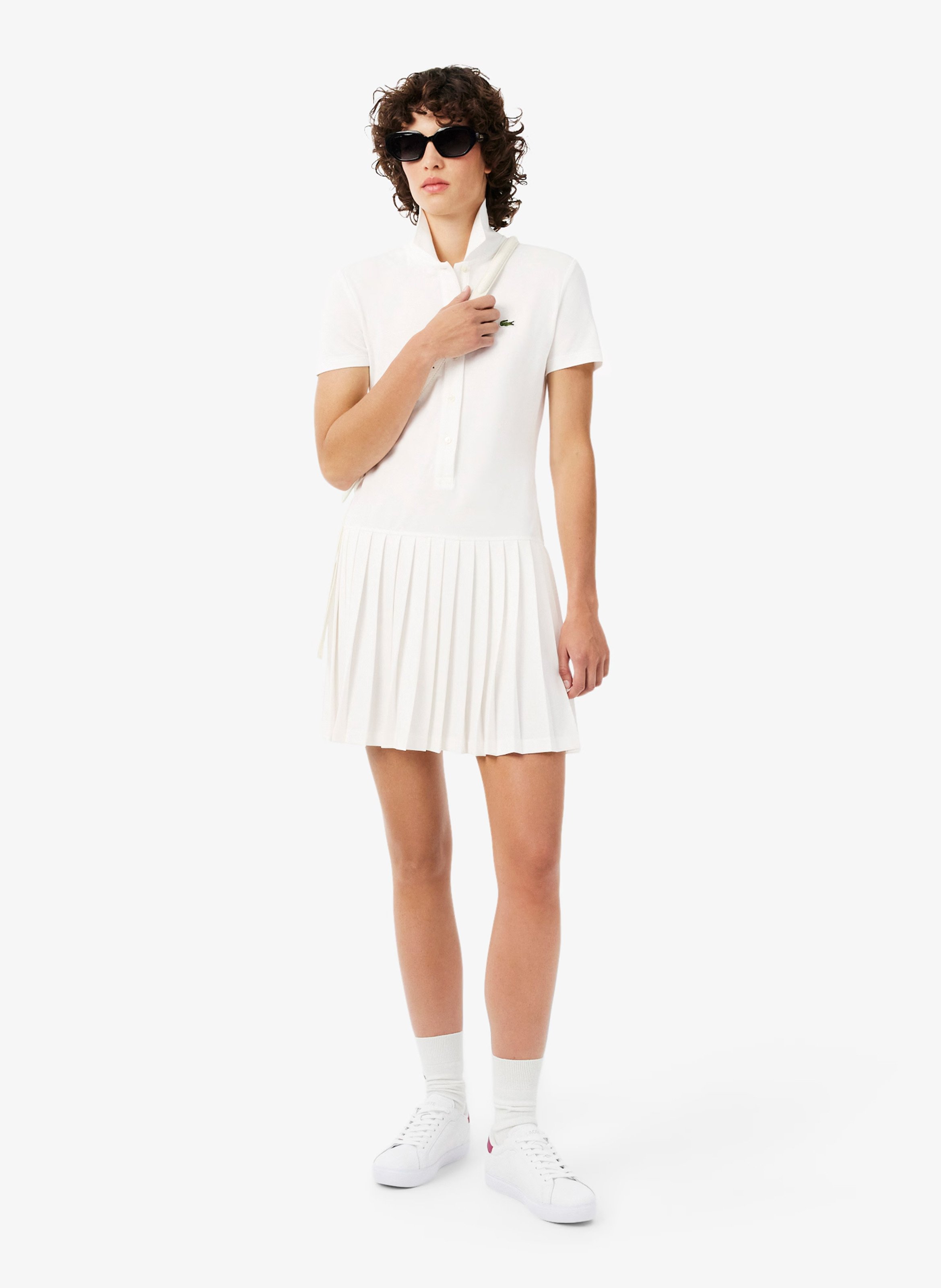 Robe courte col polo en coton LACOSTE Green