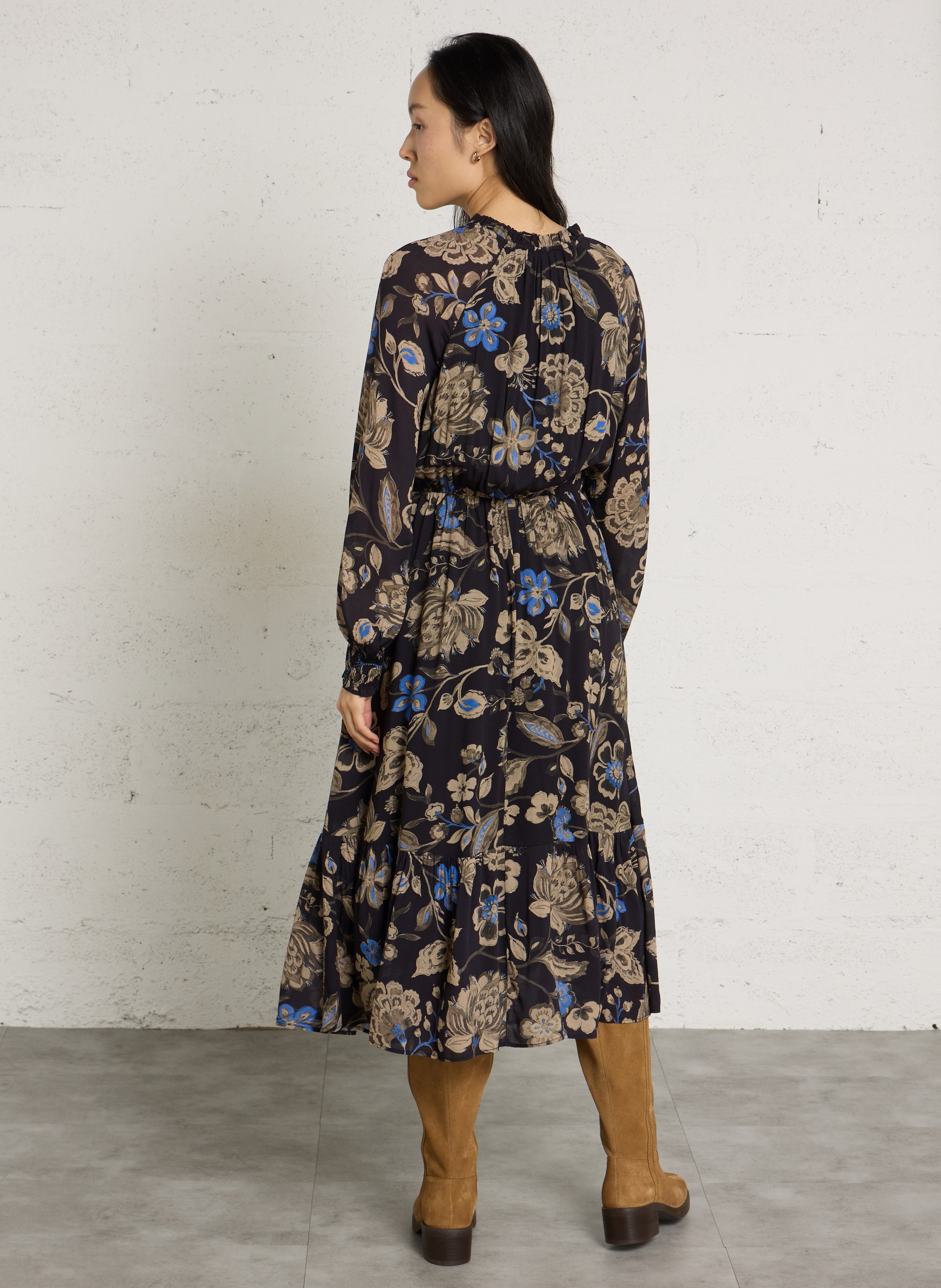 Tailliertes Midikleid mit Print SUD EXPRESS Schwarz
