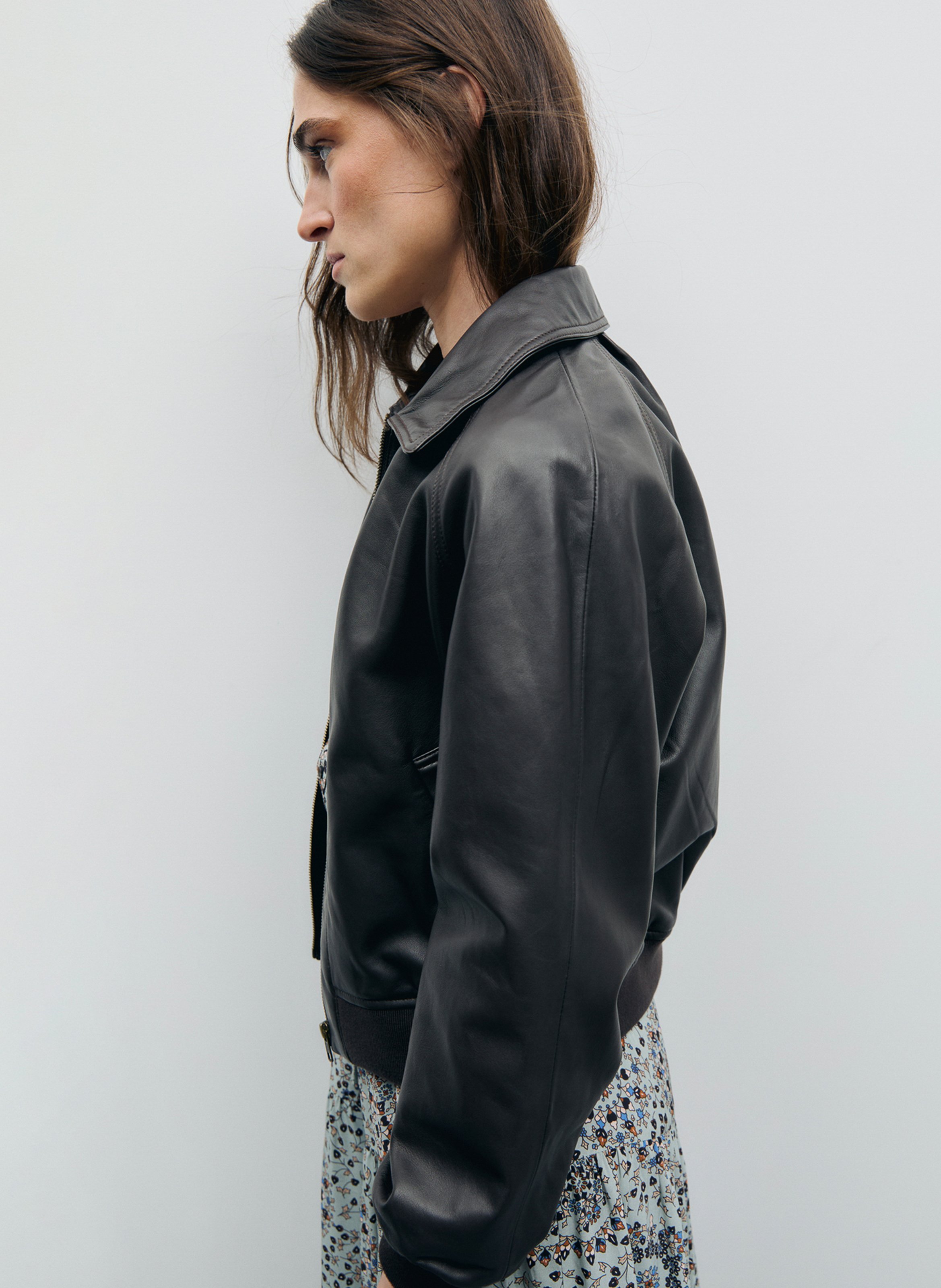 Leather jacket with classic collar GERARD DAREL Brown