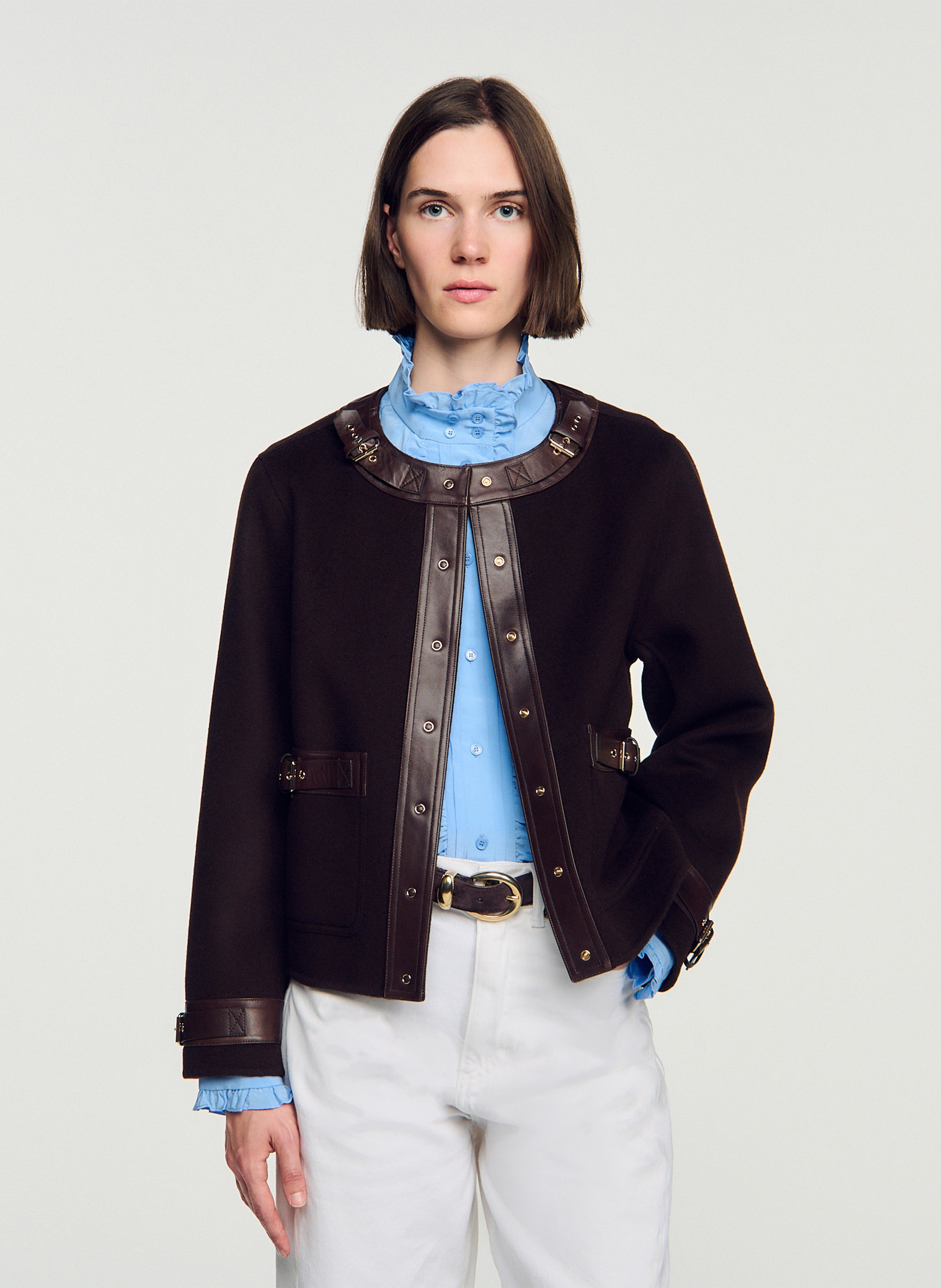 Straight wool-blend coat SANDRO Brown