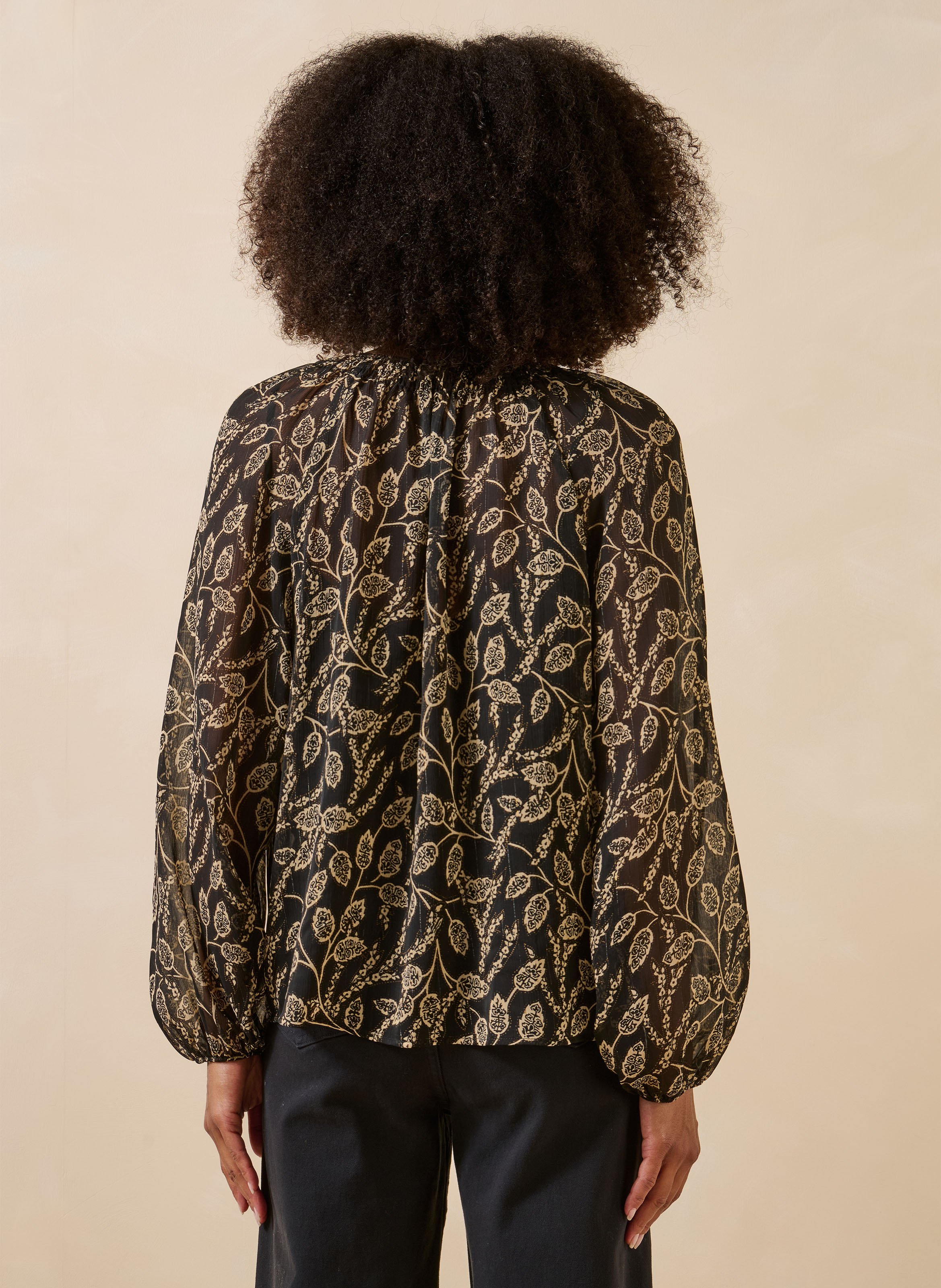 Blouse col rond imprimée LA FEE MARABOUTEE Noir
