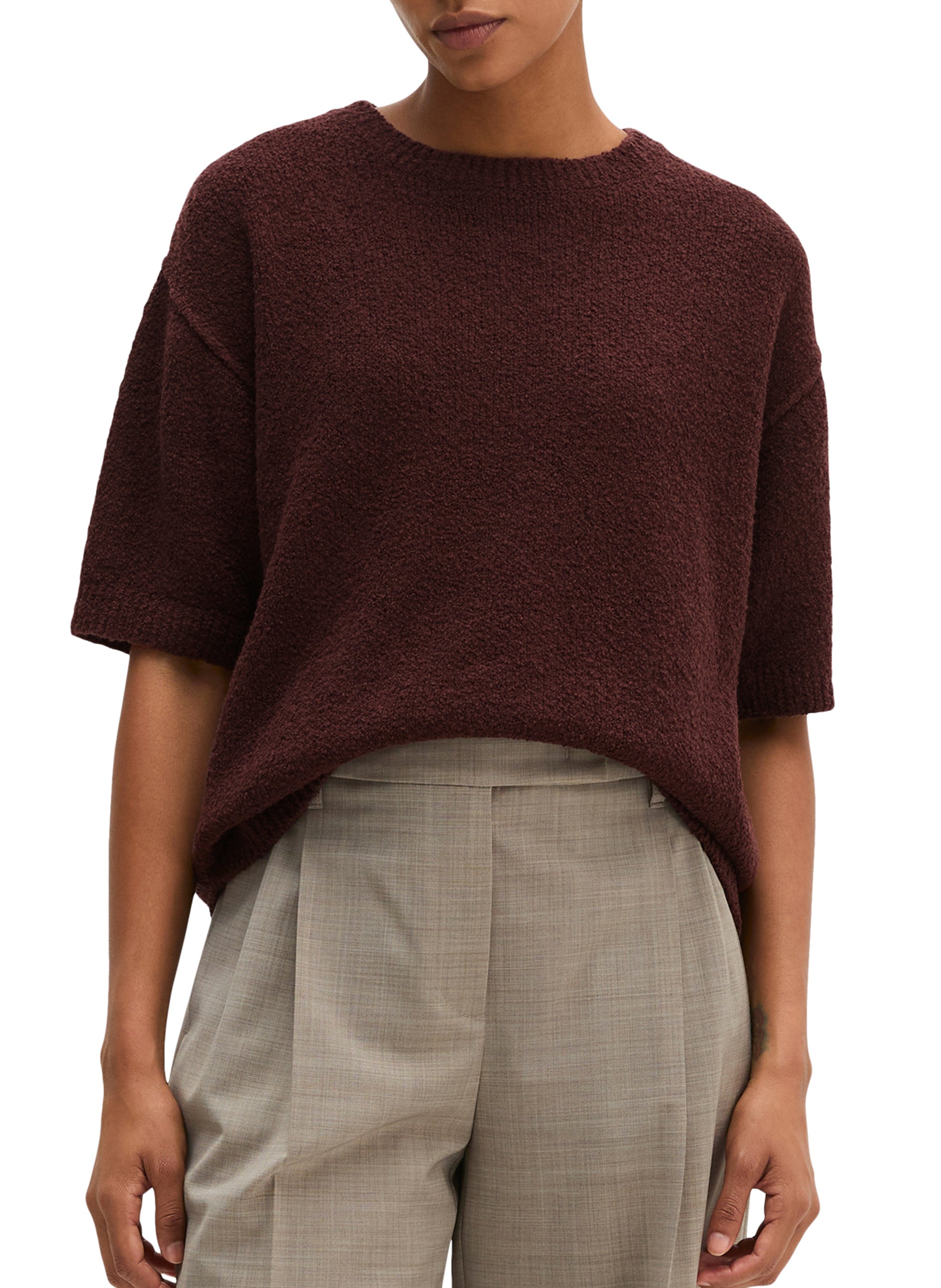 Gerade geschnittener Pullover mit kurzen Ärmeln aus Baumwollmix MARC O'POLO Rot