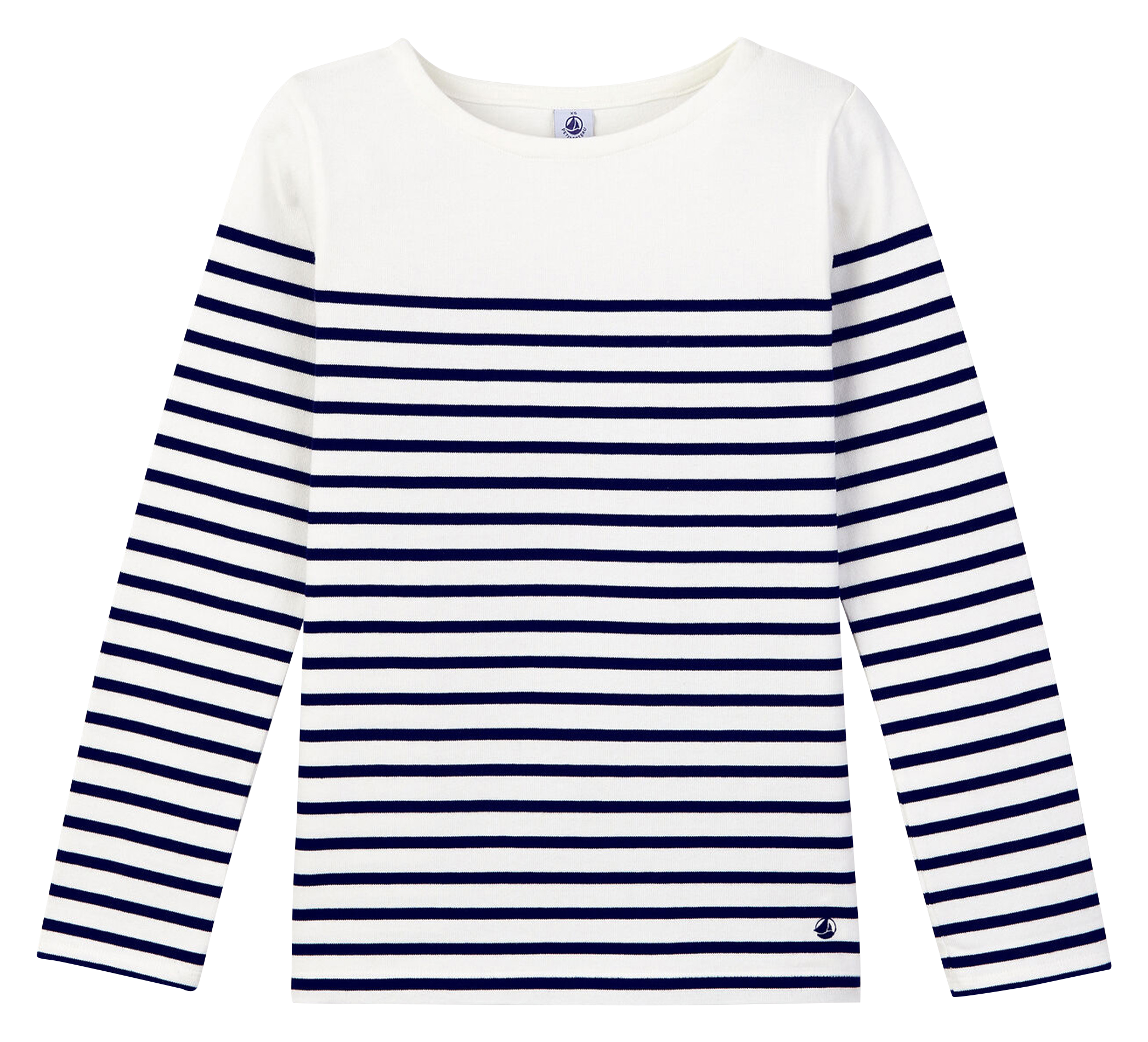 Tee-shirt col bateau marinière en coton PETIT BATEAU Blanc
