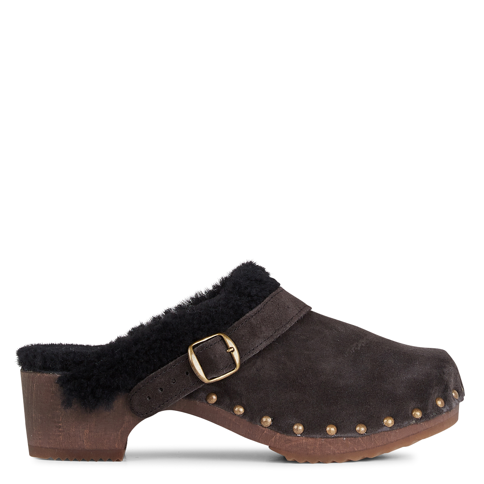 Gevoerde klompen van veloursleer BOSABO Bruin