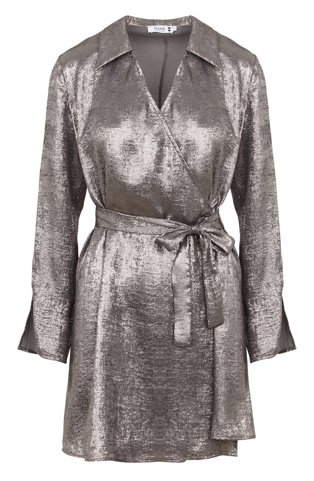 Short metallic-look V-neck dress PLEASE Grey