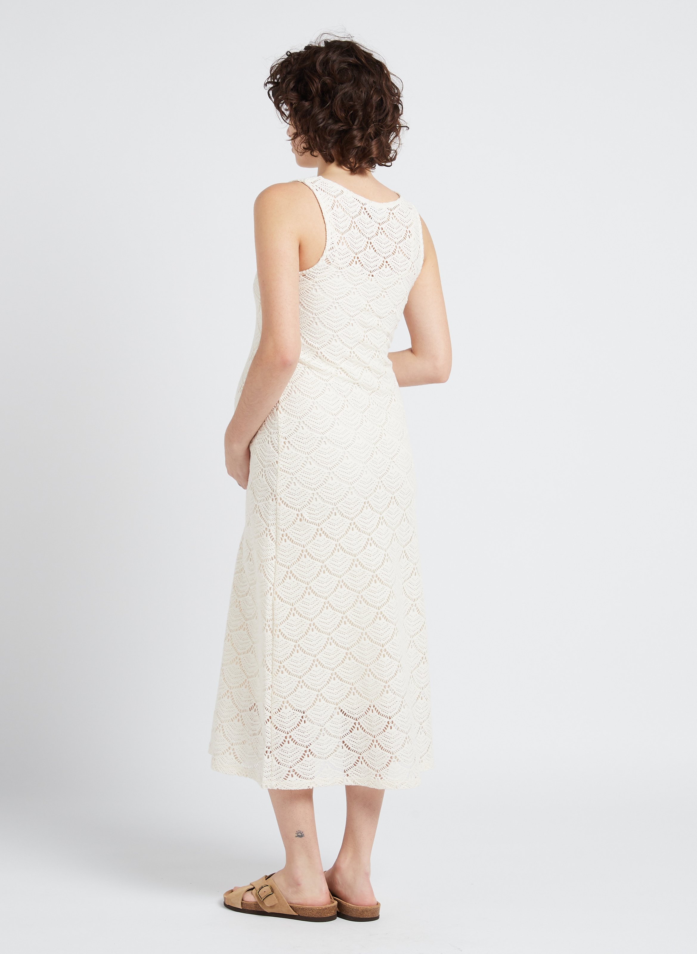 Round-neck cotton-blend crochet midi dress SERAPHINE White