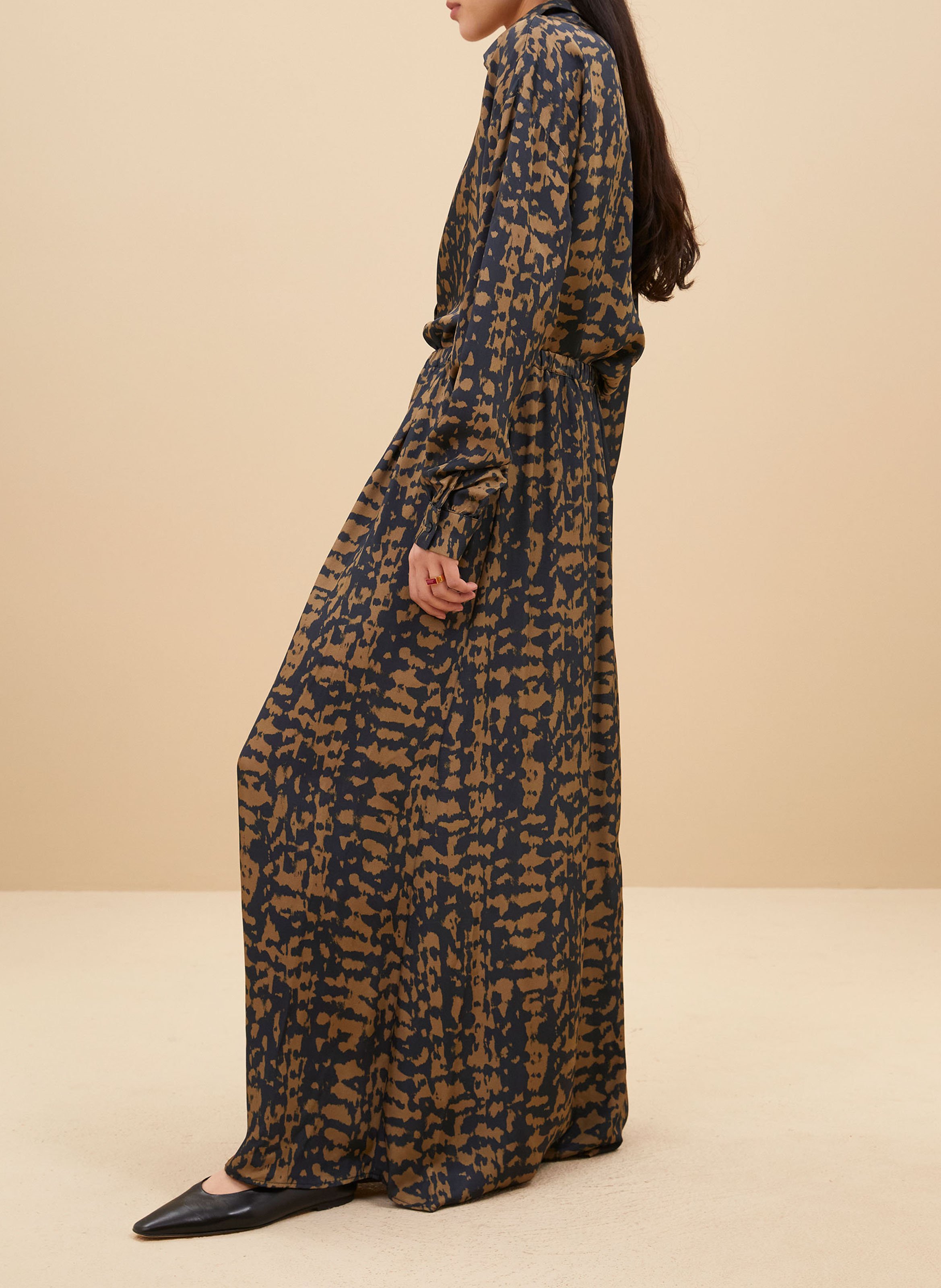 Straight printed shirt with classic collar BY BAR Beige