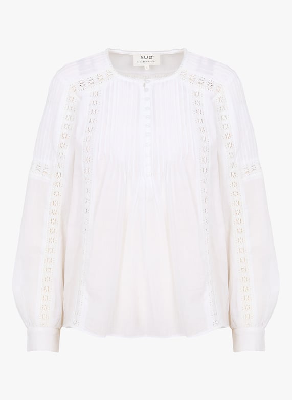 White Blouse with English embroidery in cotton