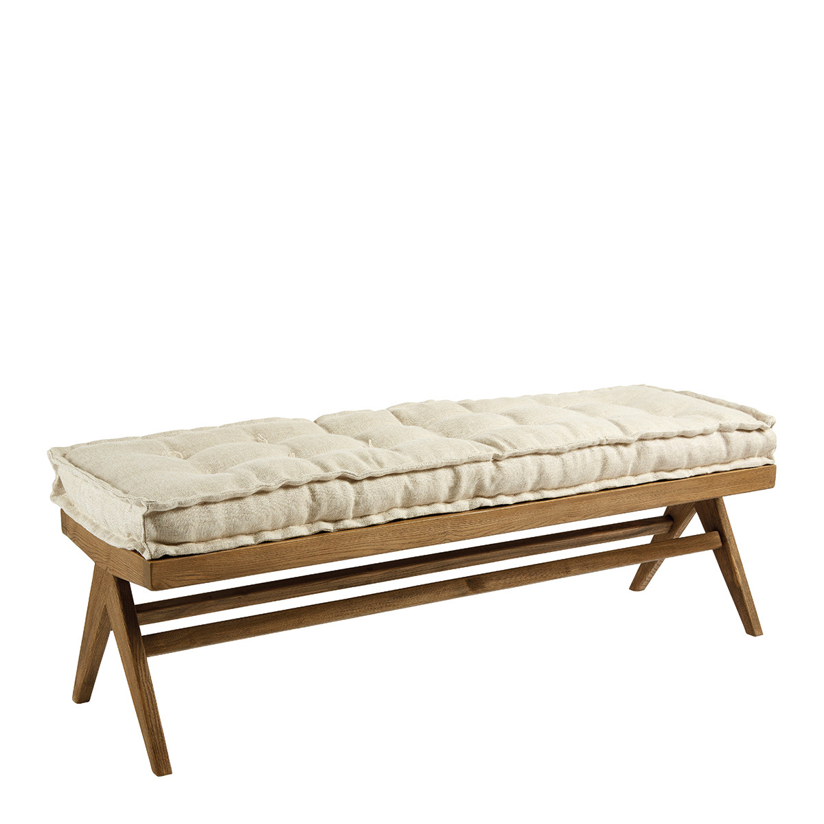 Ash bench with linen cushion BLANC D'IVOIRE Beige