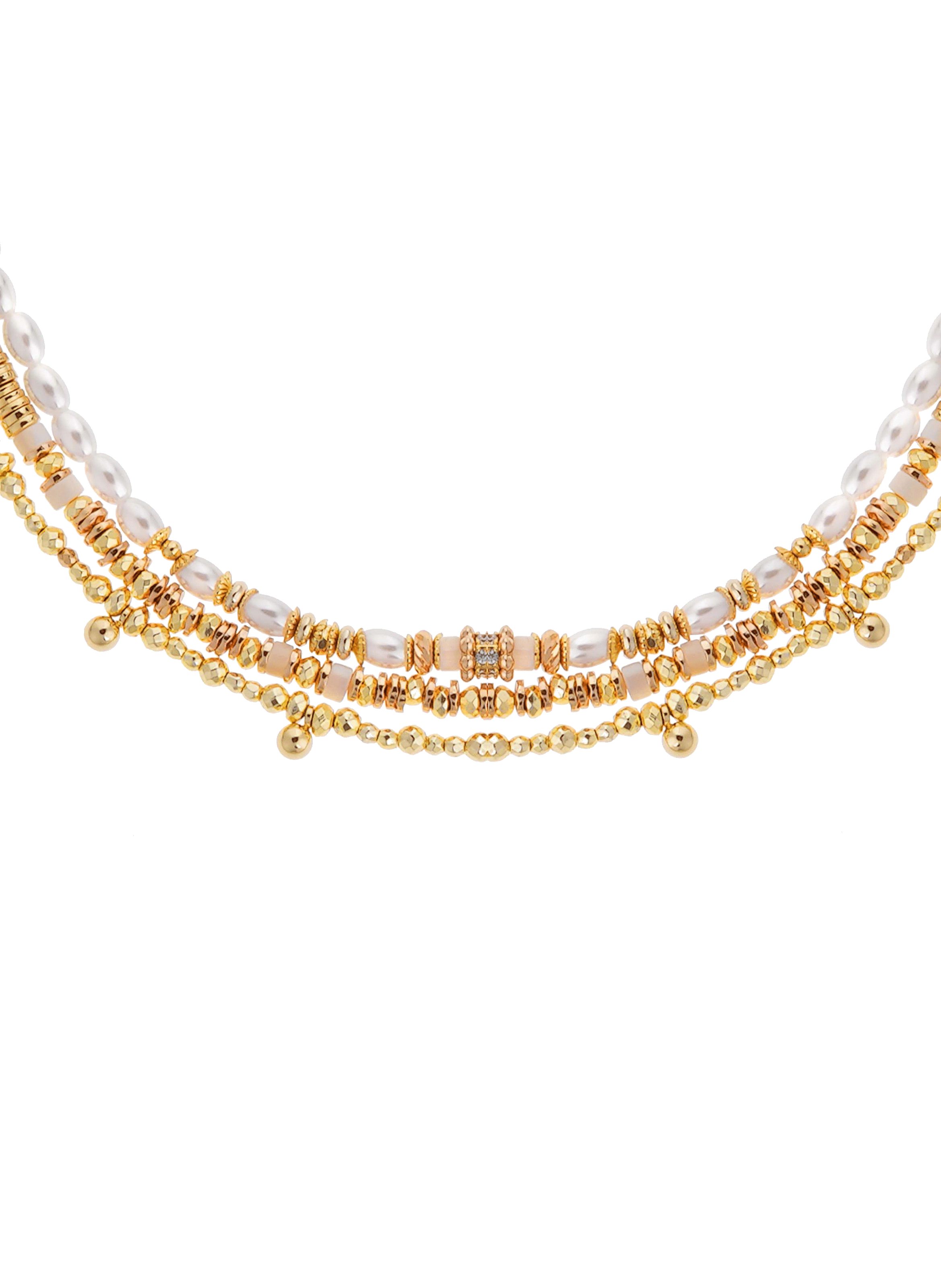 Multilayer necklace with pearls and sequins HIPANEMA Golden