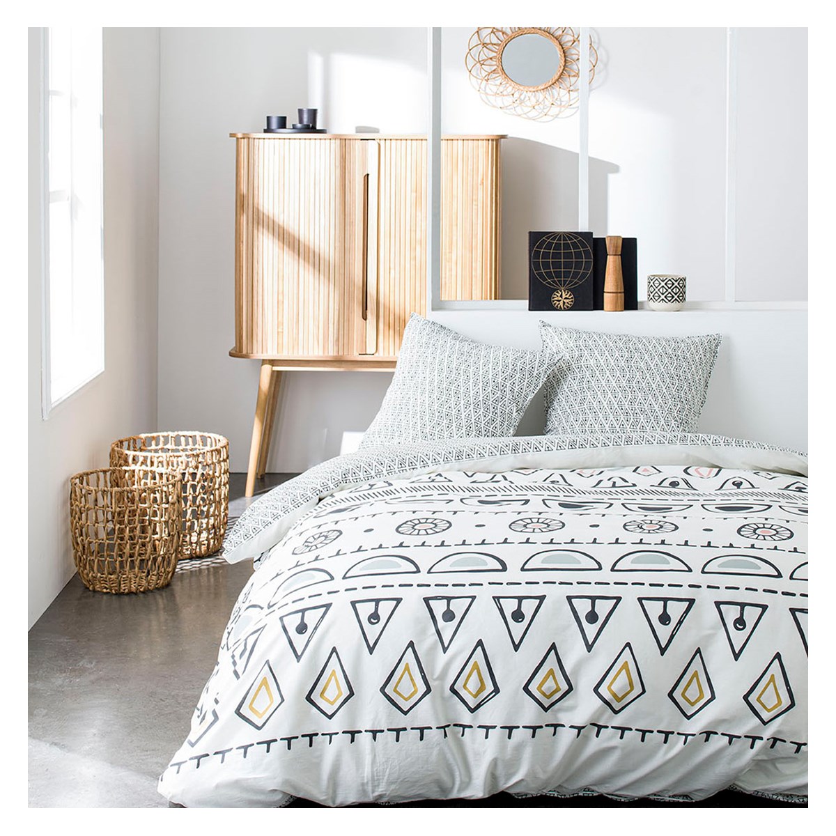 Printed cotton bedding set White