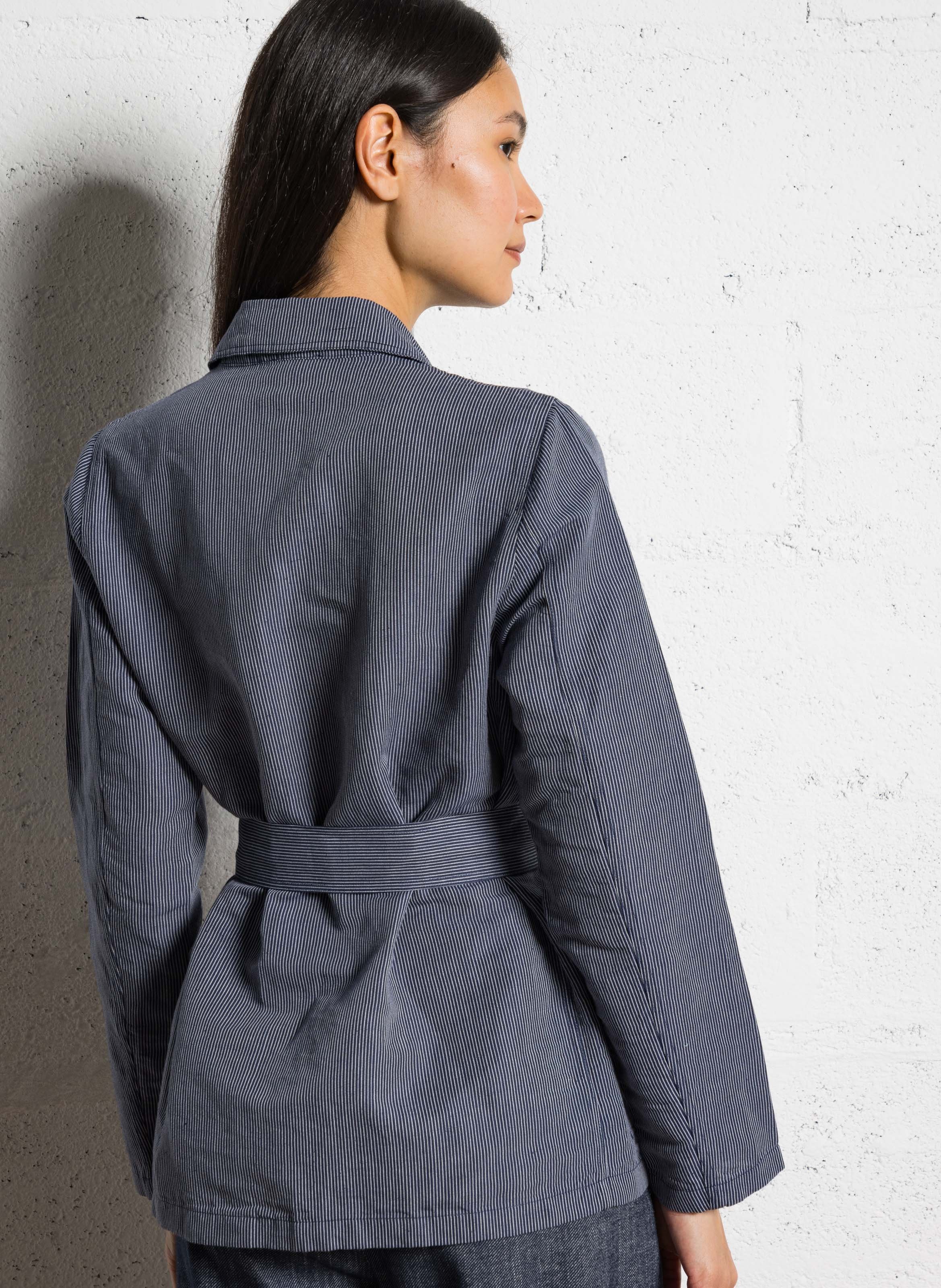 Striped belted straight shirt DIEGA Blue