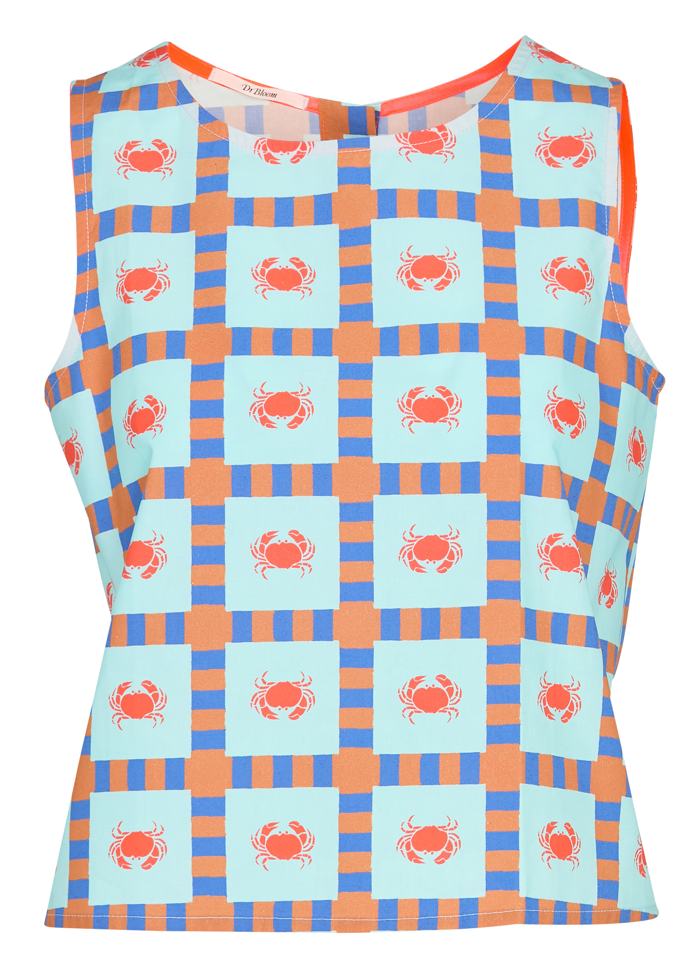 Top col rond droit en coton imprimé Bleu