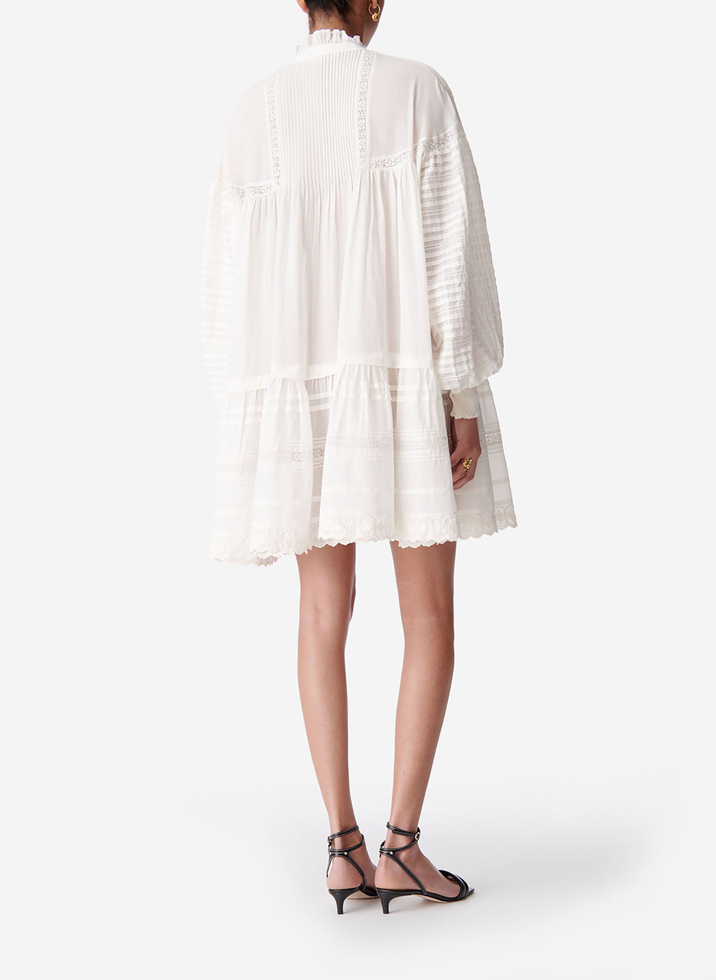 Short trapeze dress embroidered in blended cotton VANESSA BRUNO White